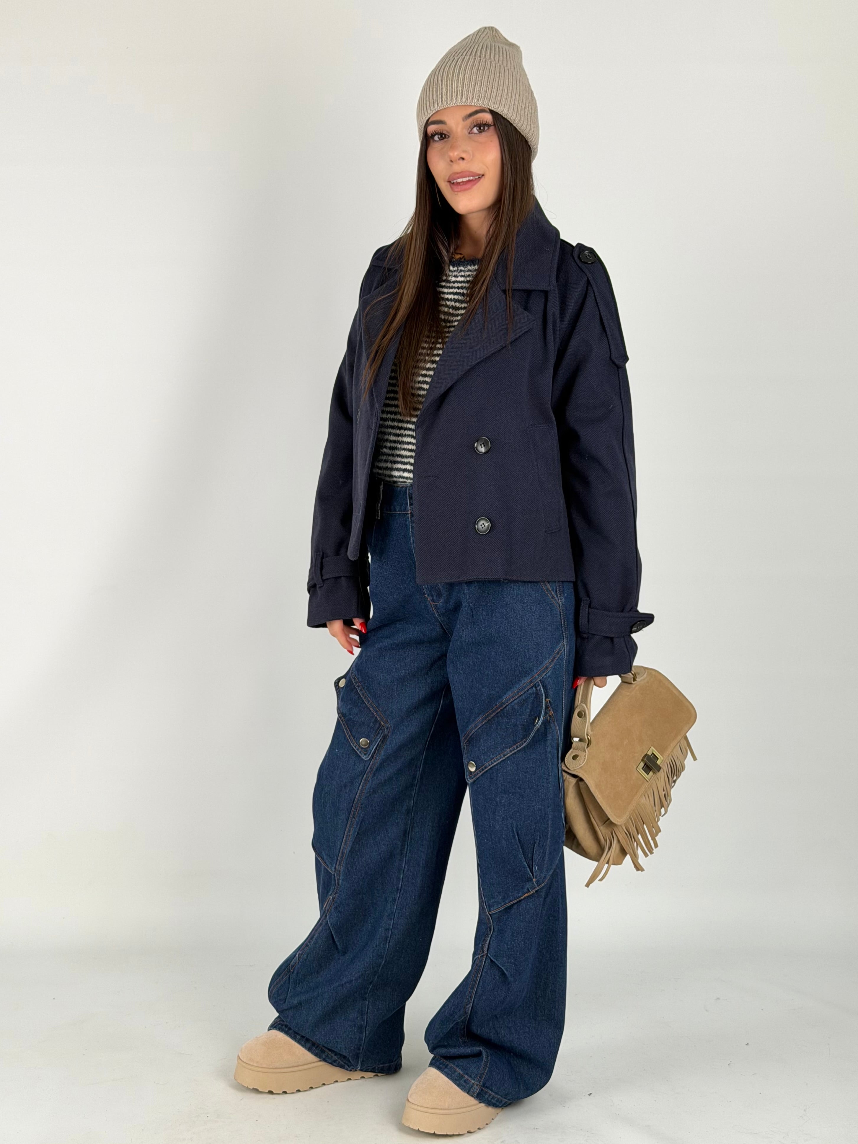 Maxi cappotto panno blu