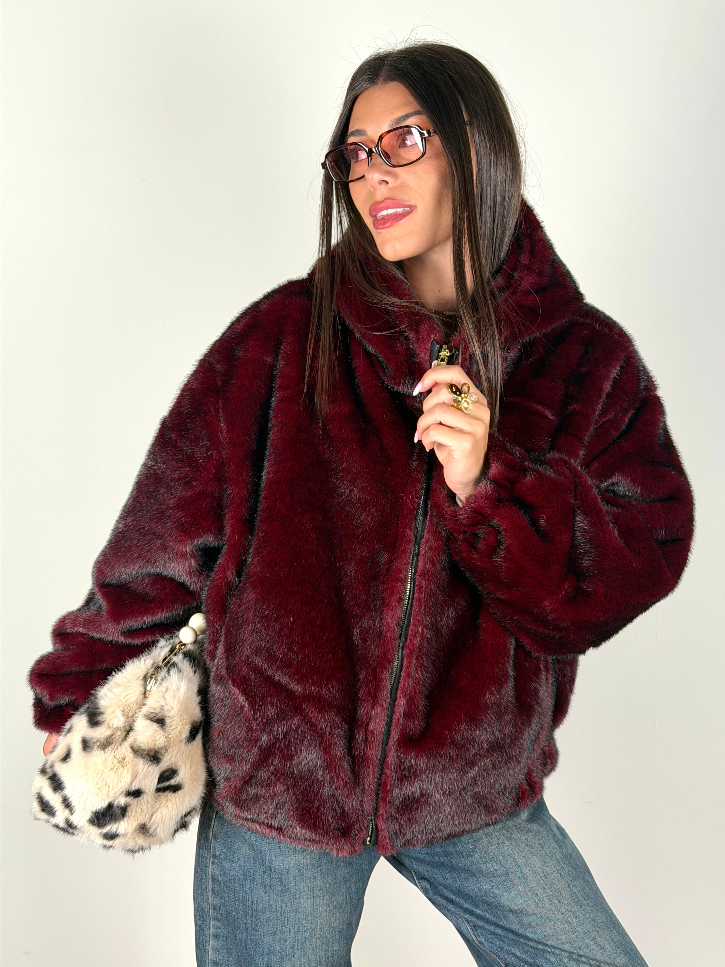 Pelliccia reversibile bordeaux