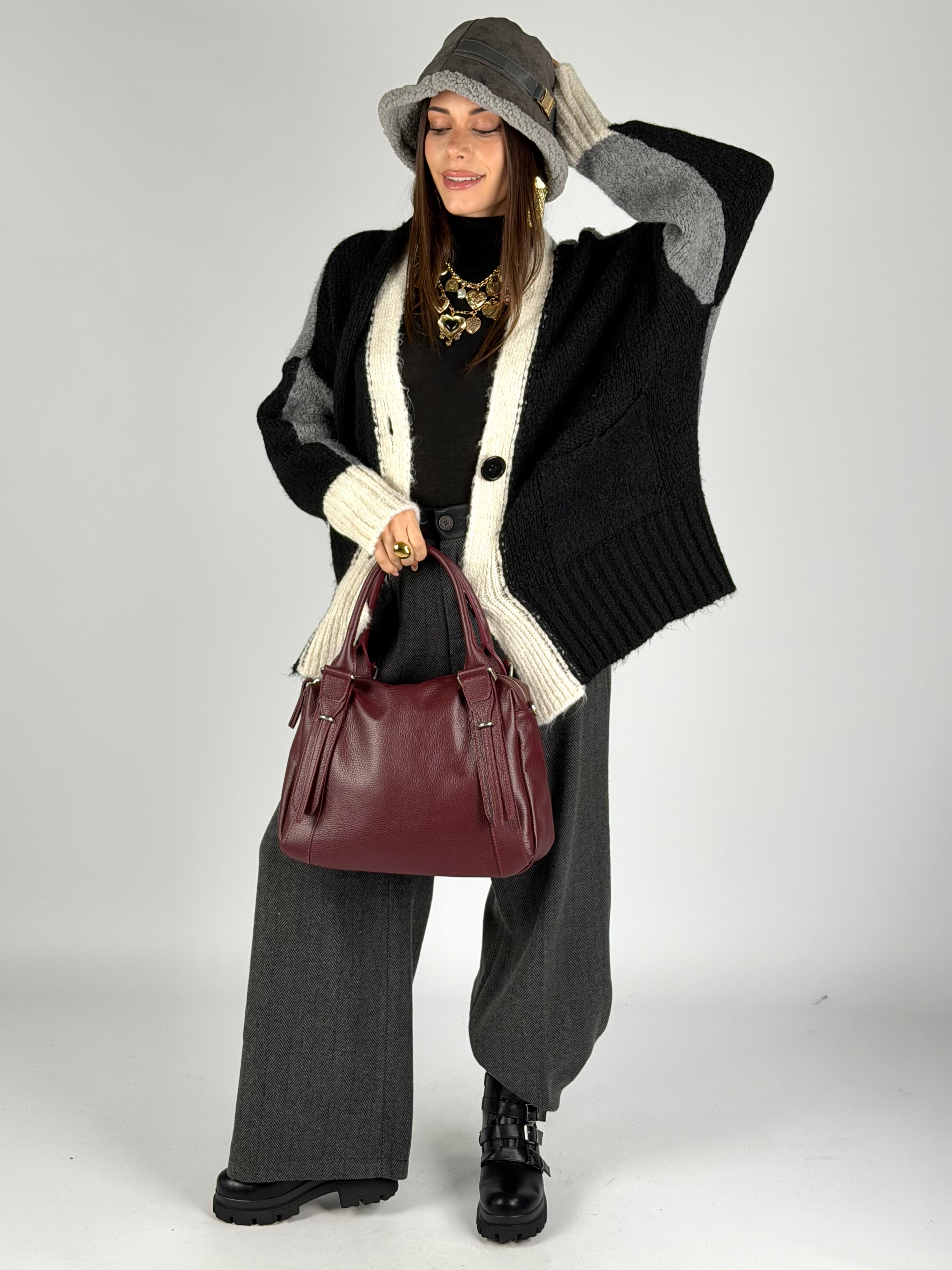 Cardigan due colori nero