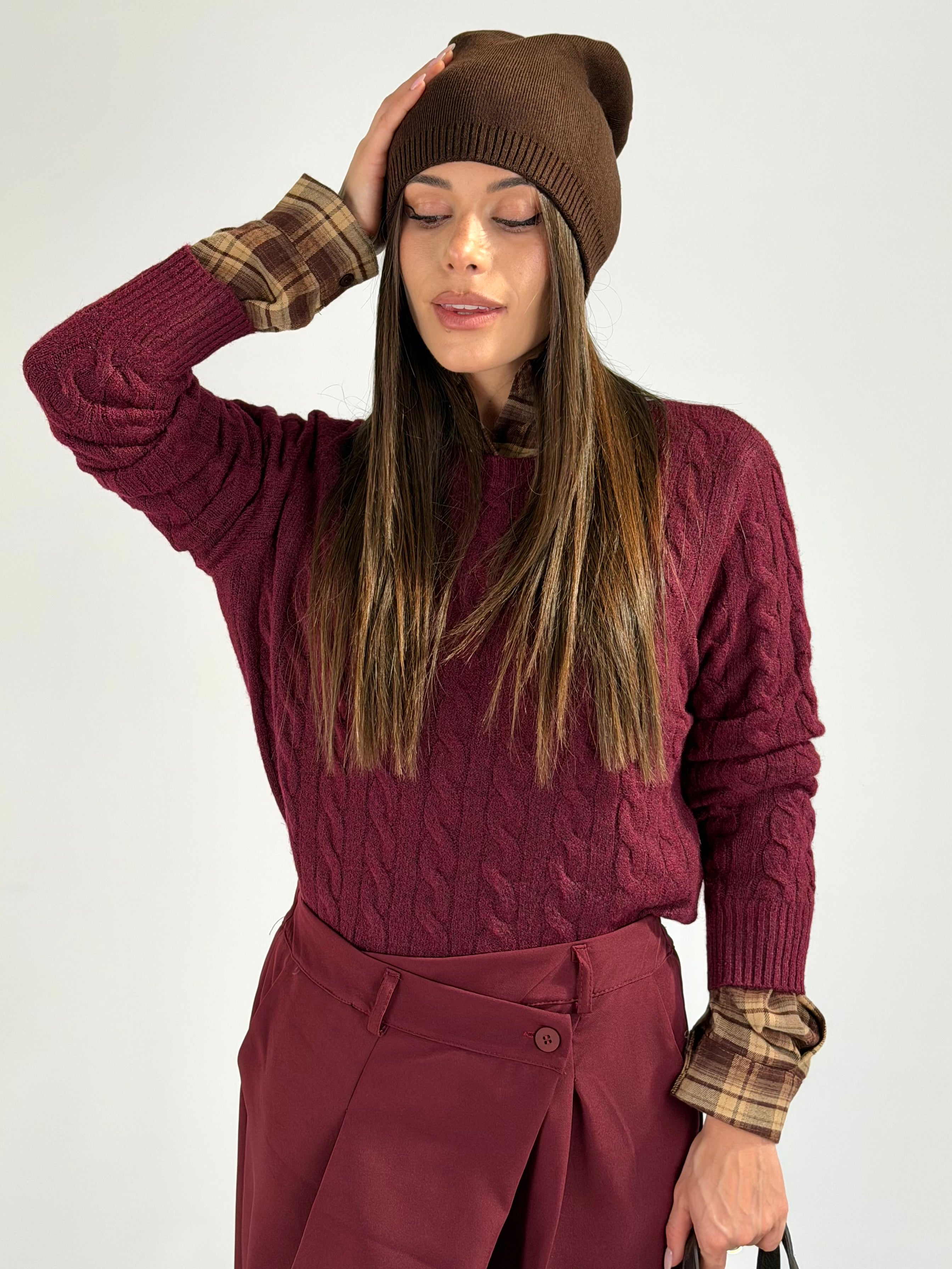 Maglione treccia Delia Bordeaux