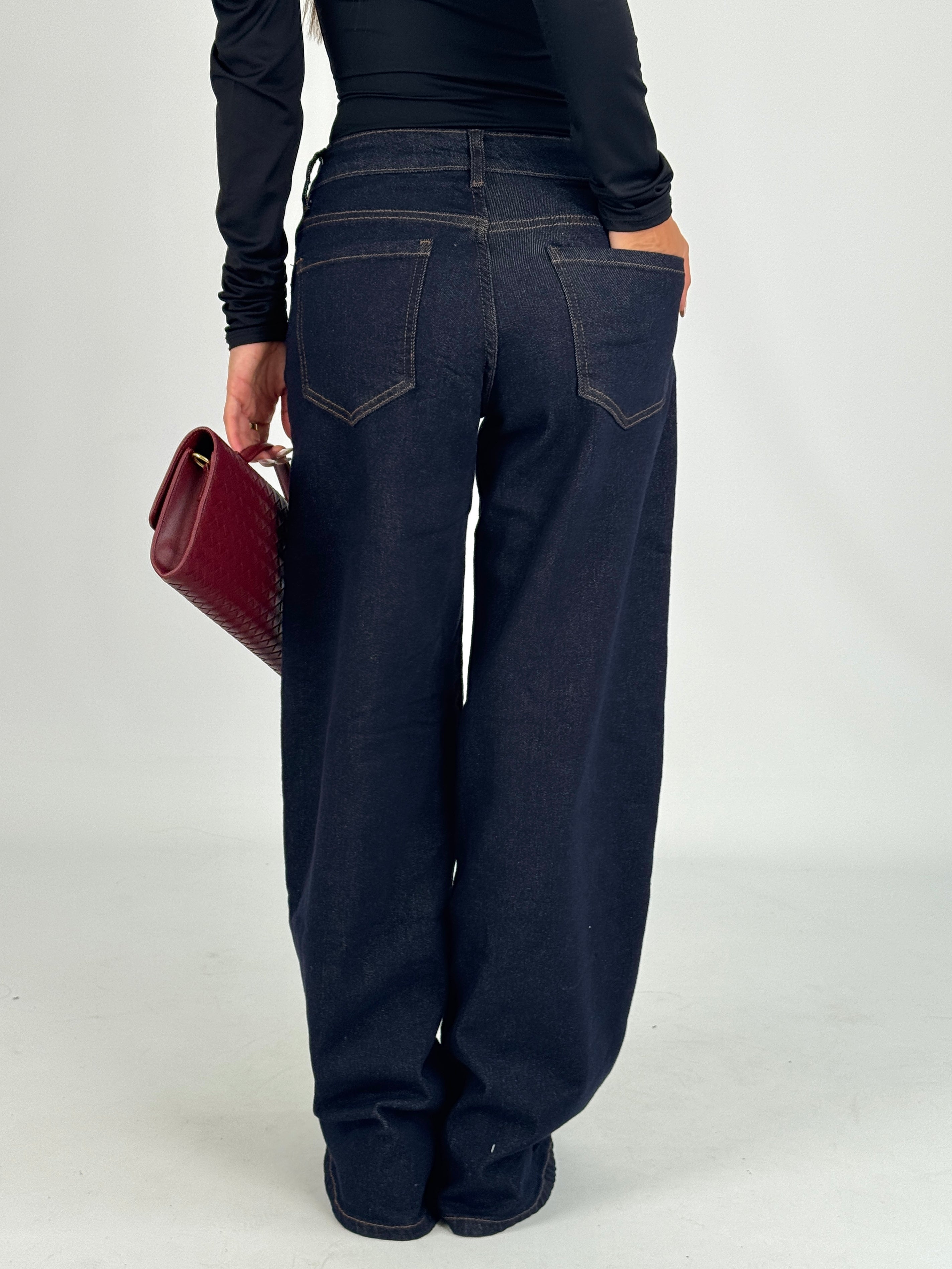 Jeans palazzo cuciture blu scuro