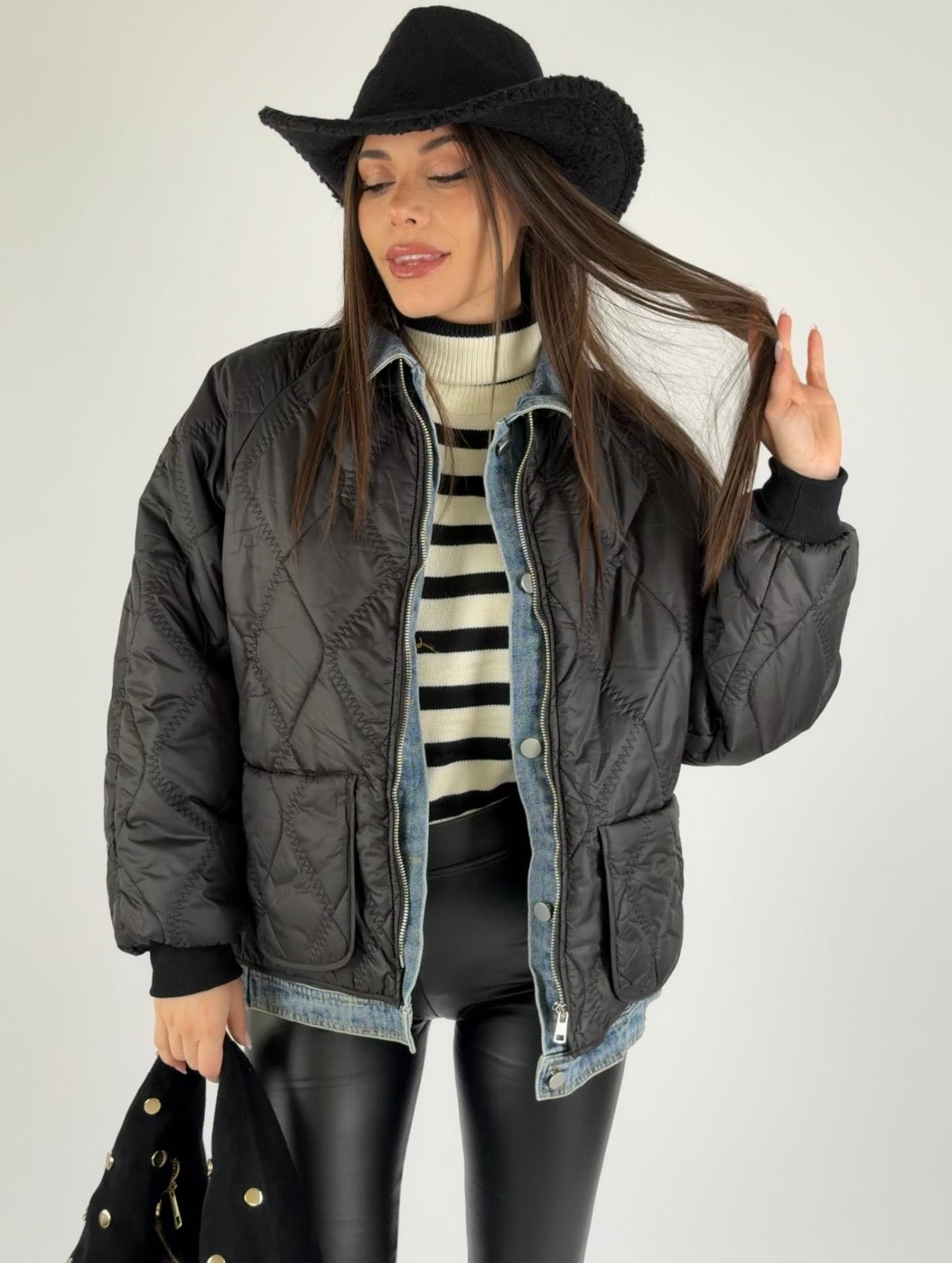 Piumino trapuntato denim nero