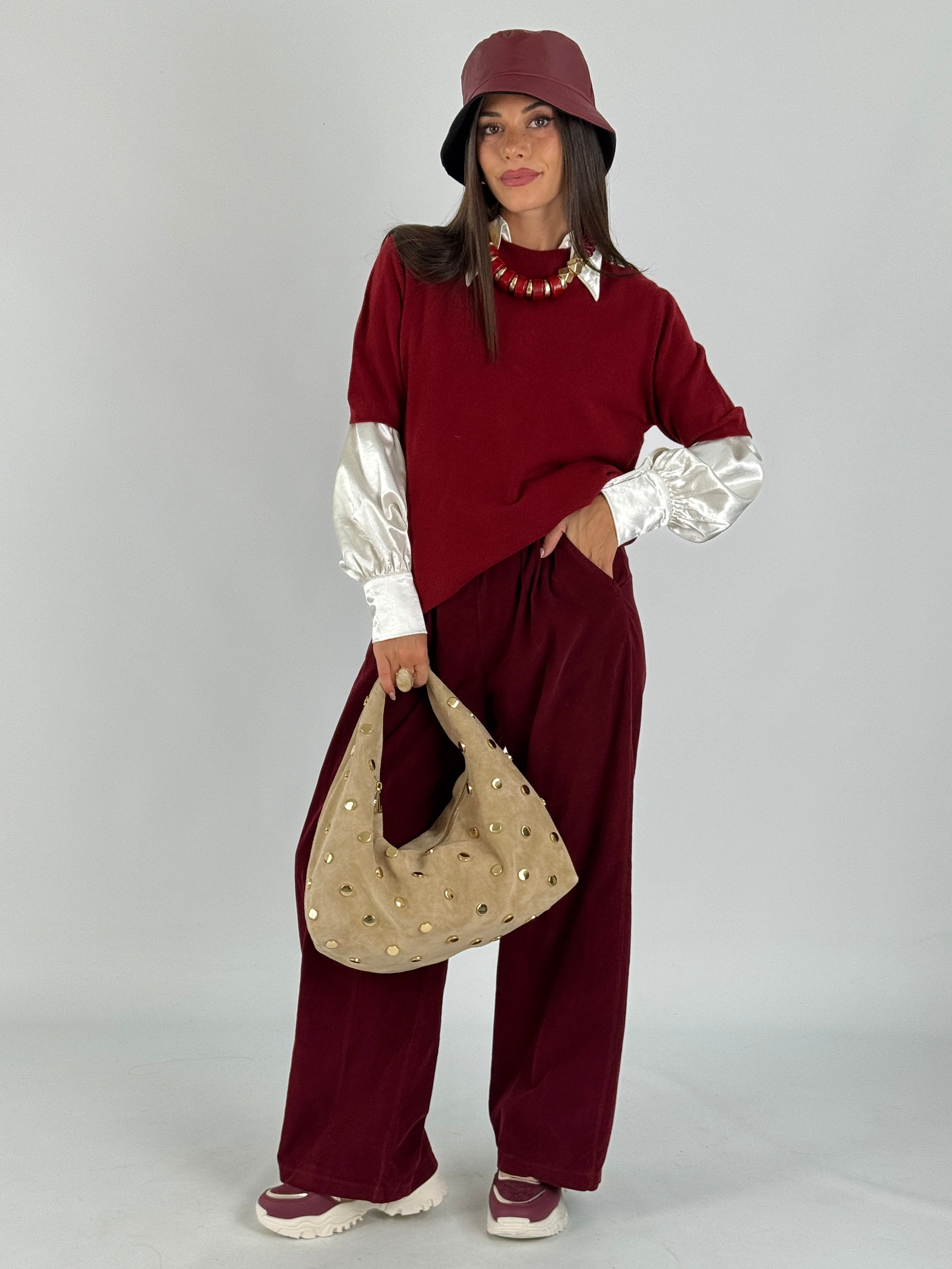 Maglia manica 3/4 sbuffo bordeaux