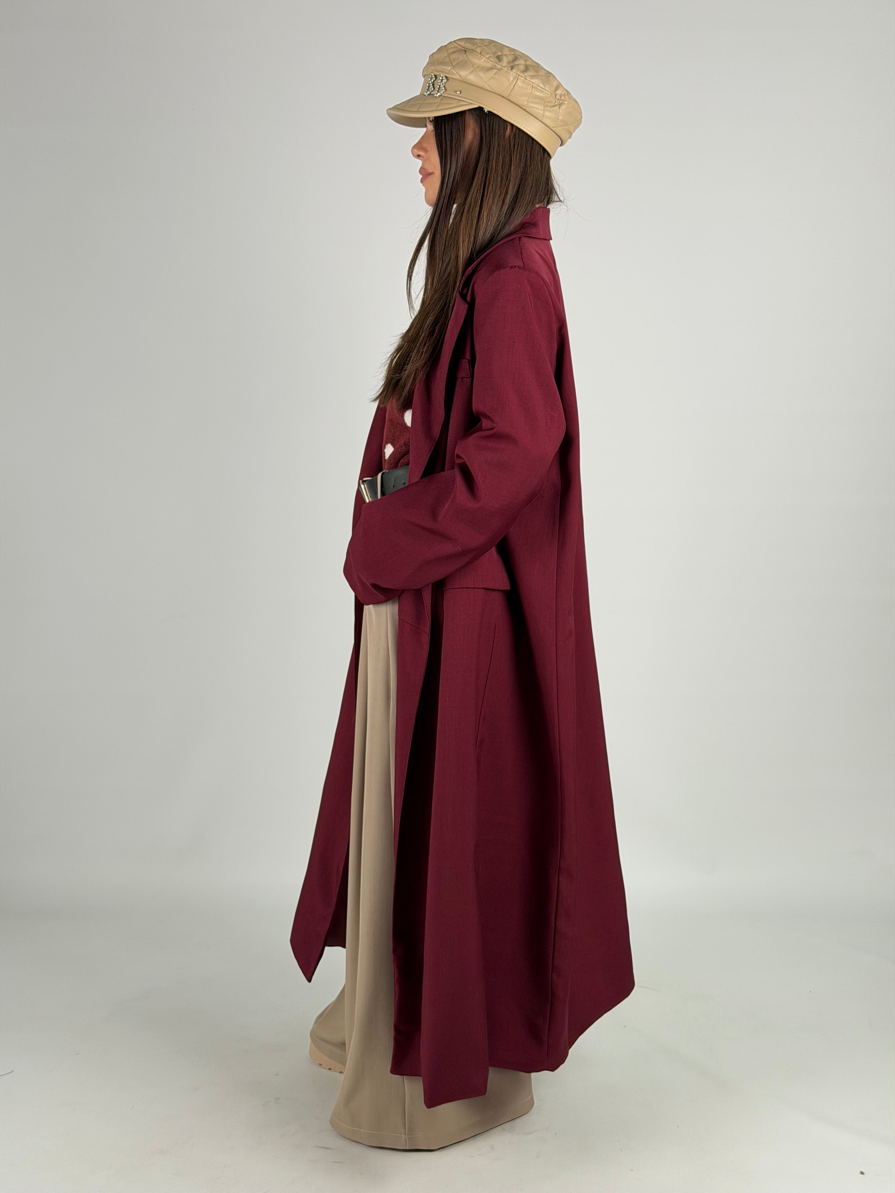 Cappotto lungo doppio petto bordeaux