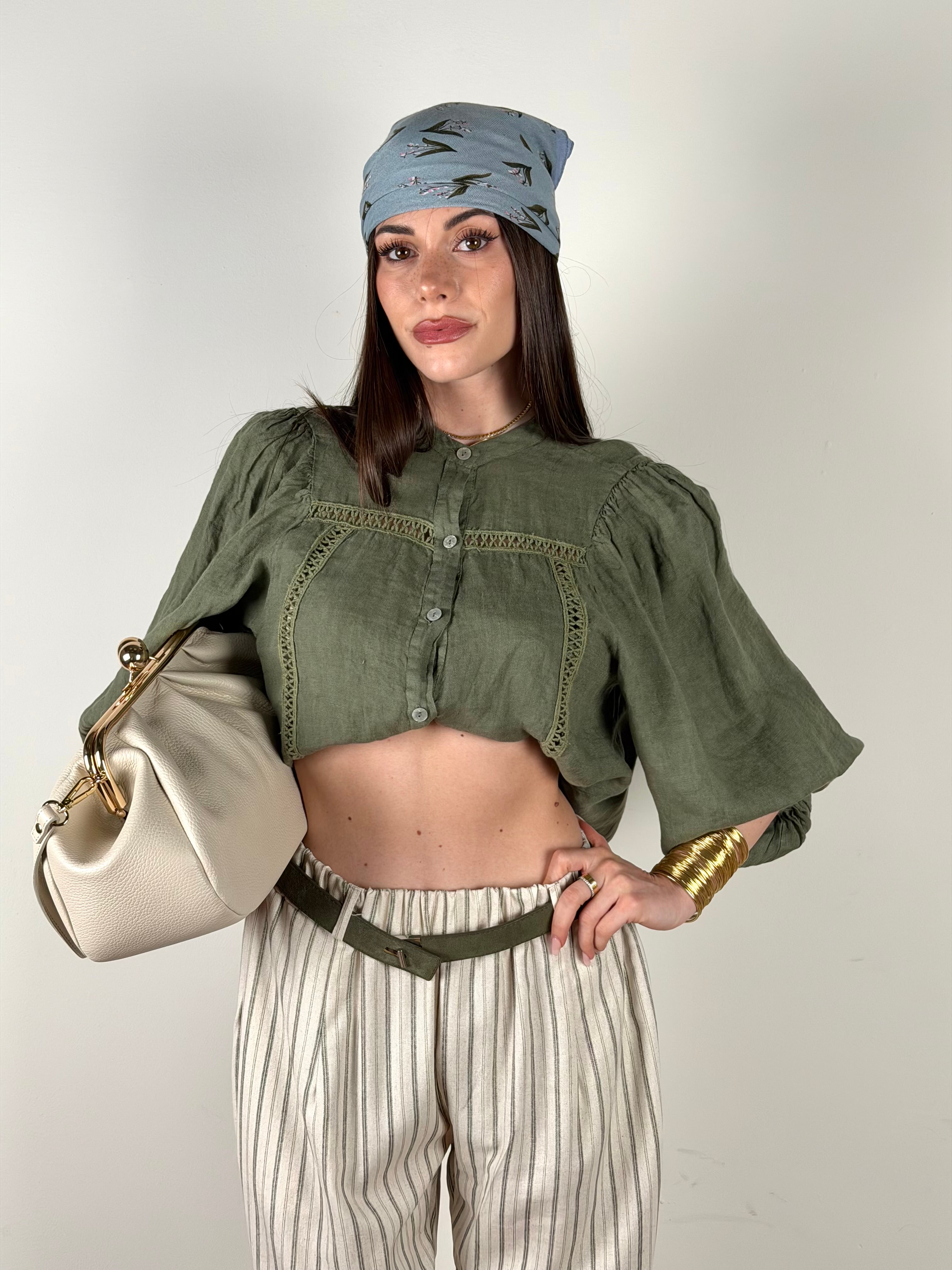 Camicia Nicole Puro Lino verde