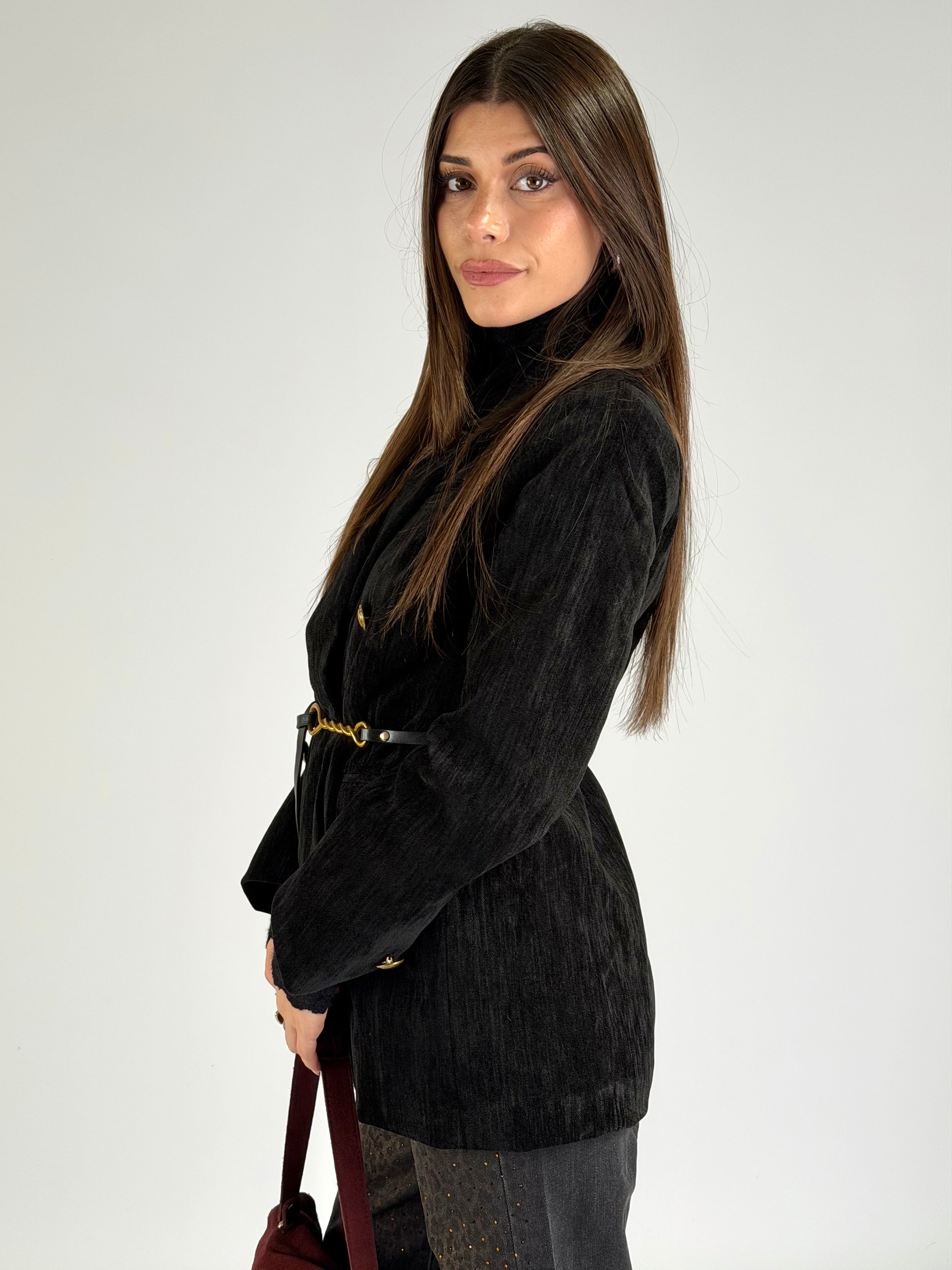 Giacca scamosciata doppio petto nera