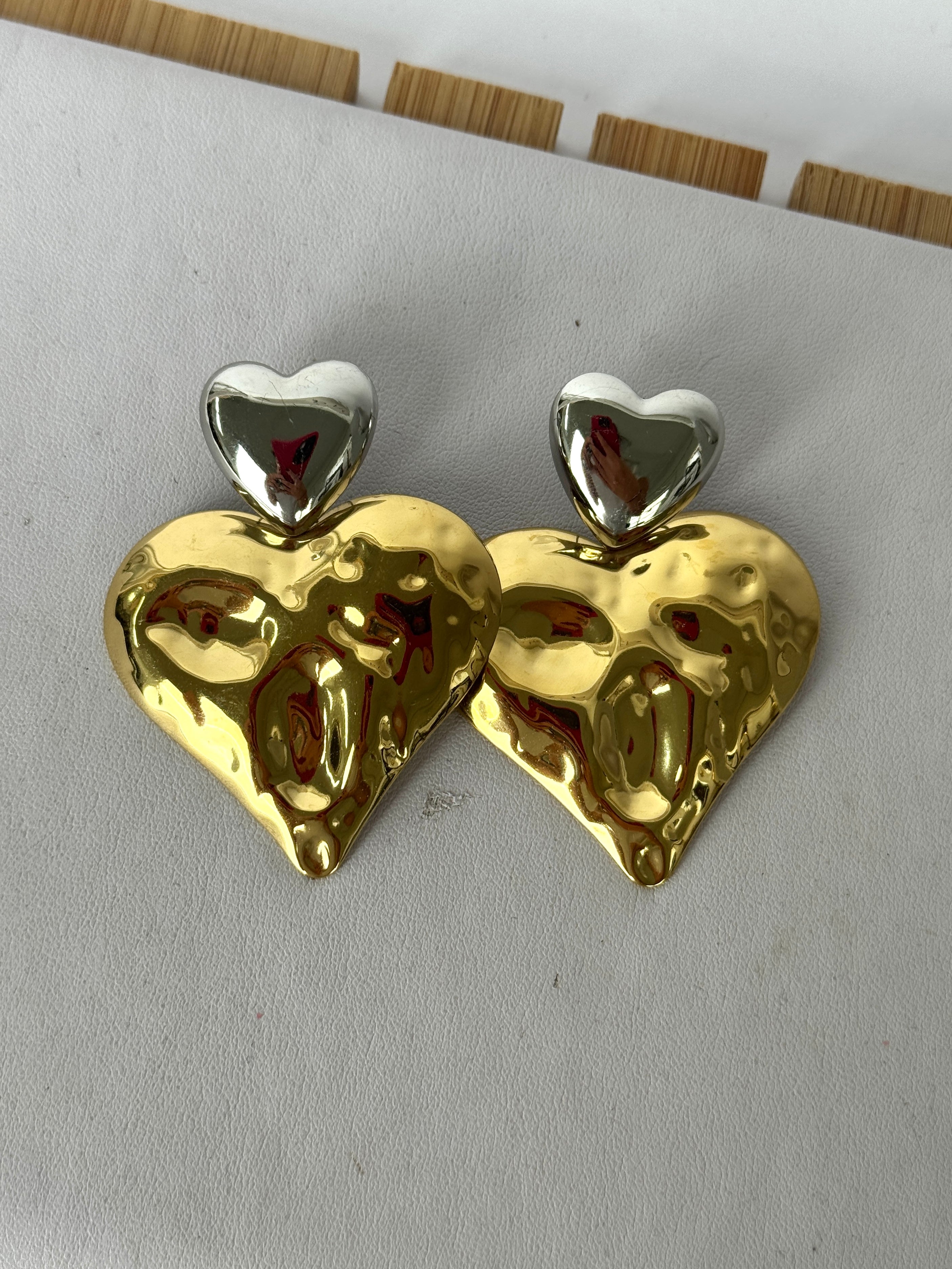 Orecchini 2 cuori stone bicolor