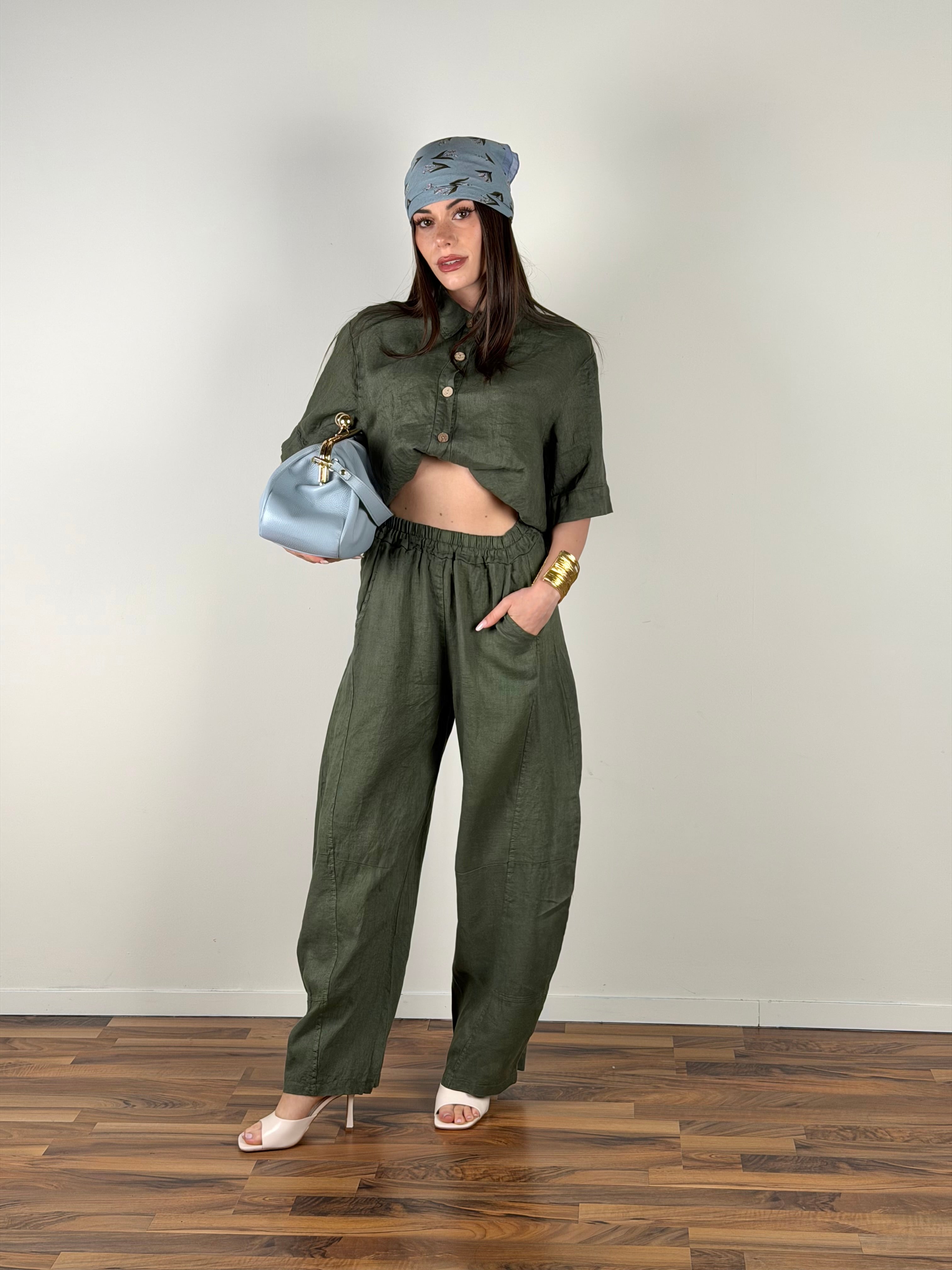 Pantalone 100% Lino verde