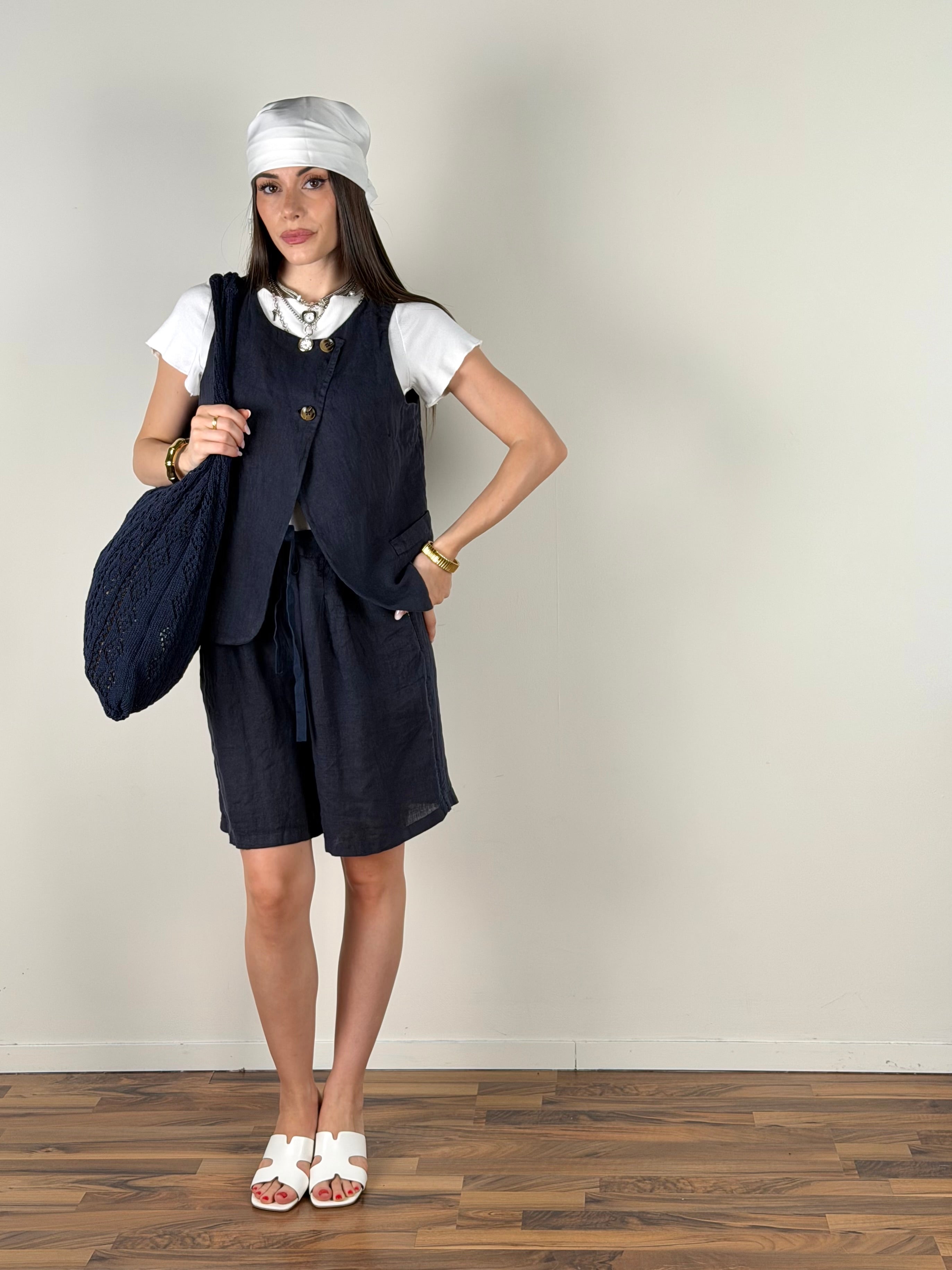 Gilet puro lino Tessa blu