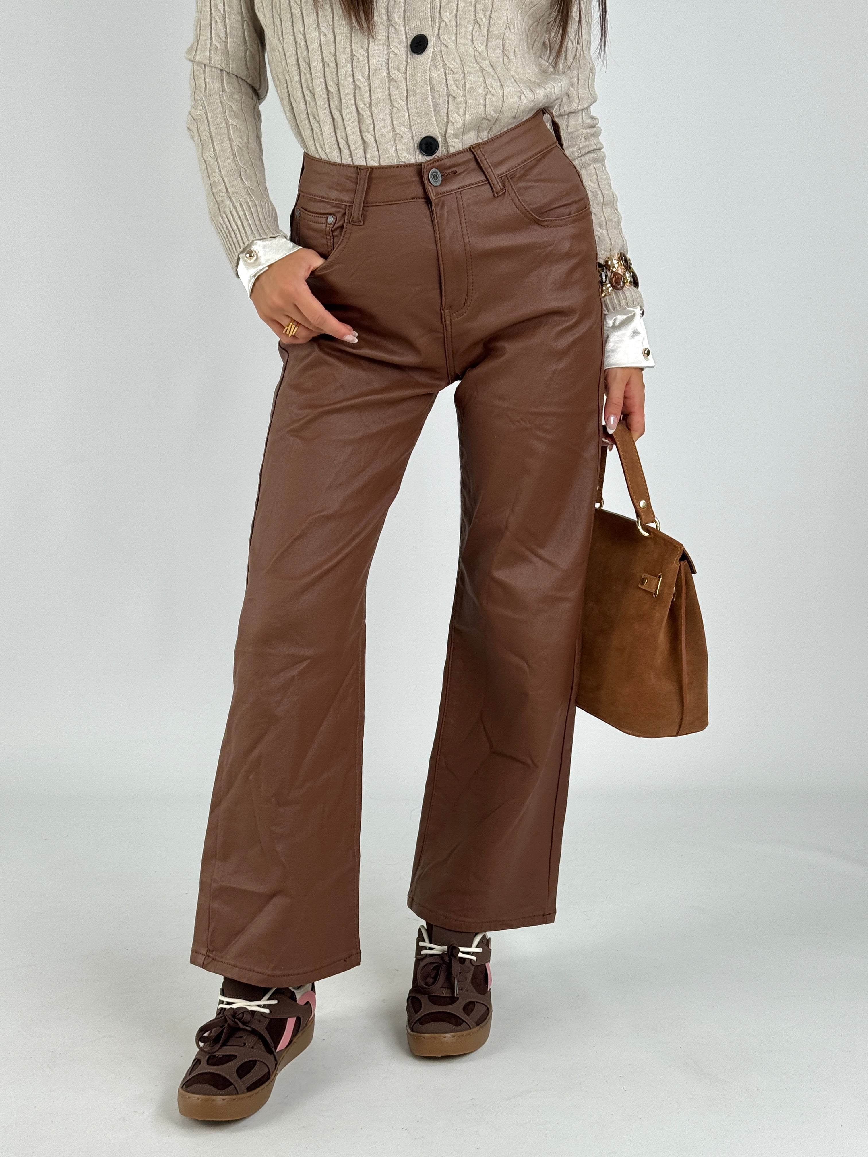 Pantalone in ecopelle Vicy marrone