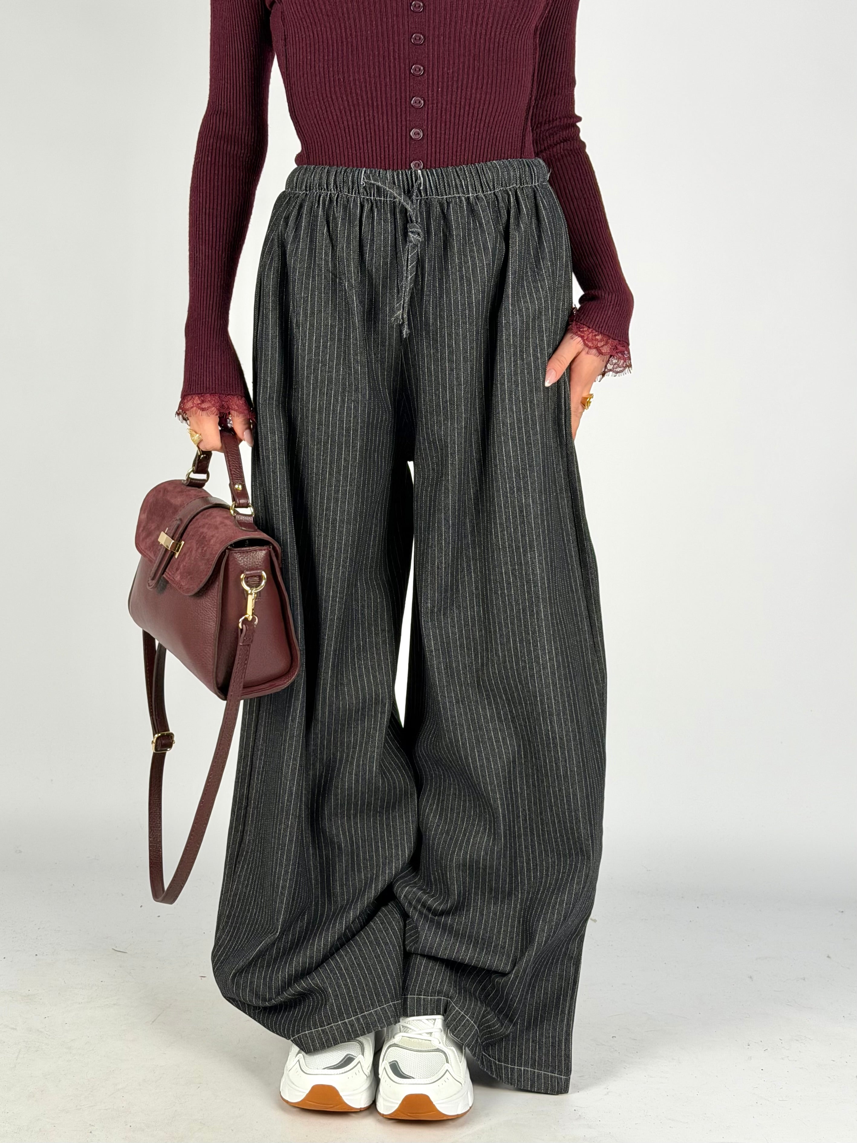 Pantalone maxi gessato Amour