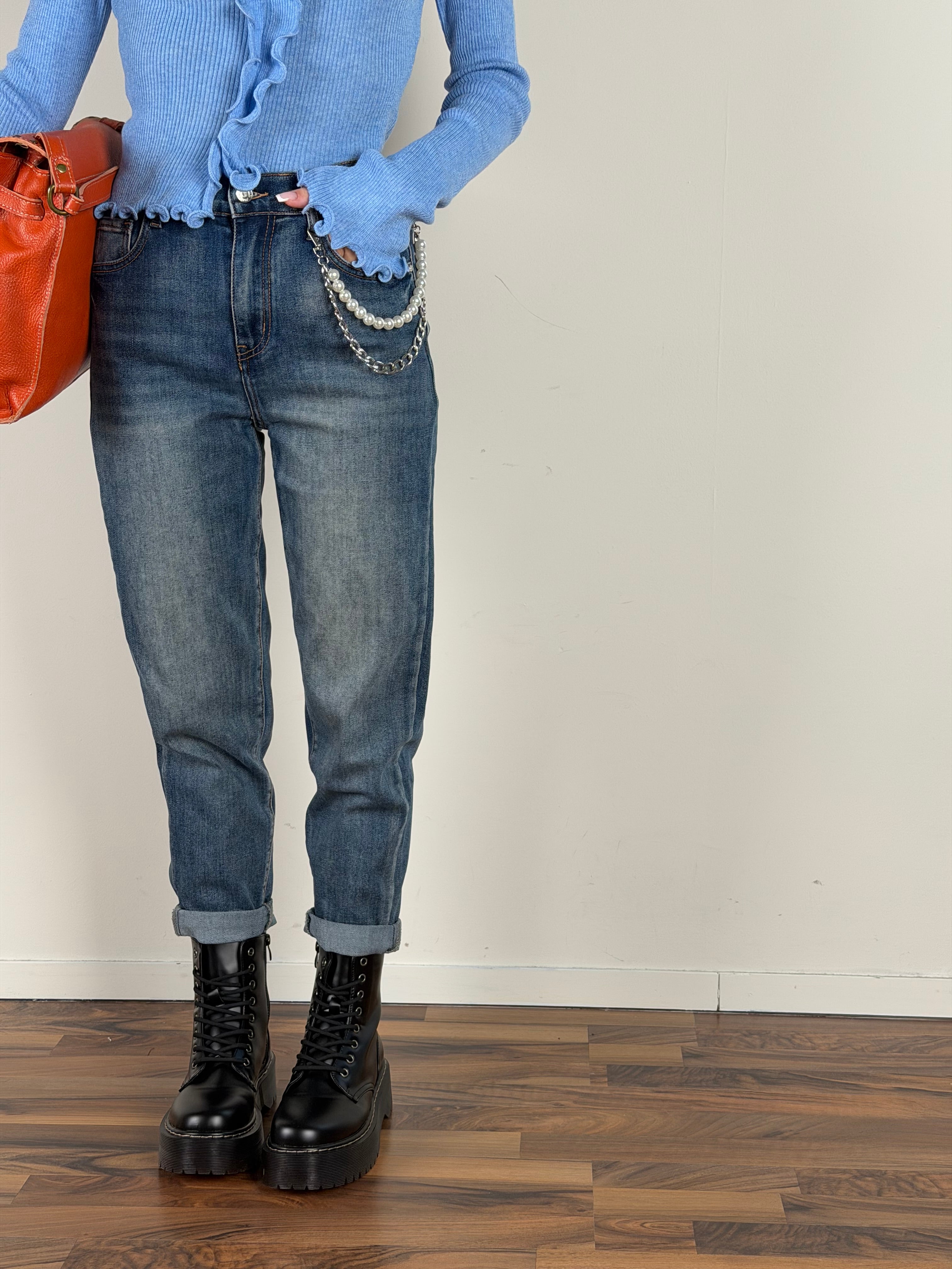 Jeans catena perla blu