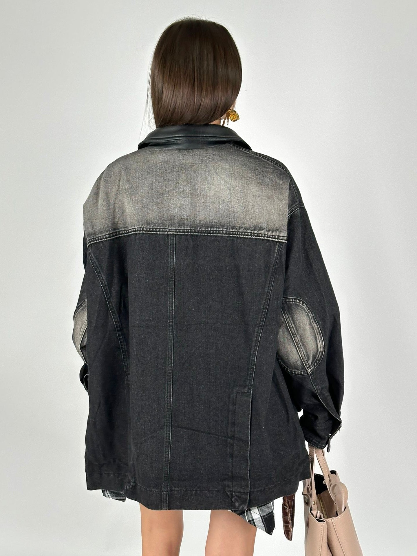 Giubbino denim inserti ecopelle