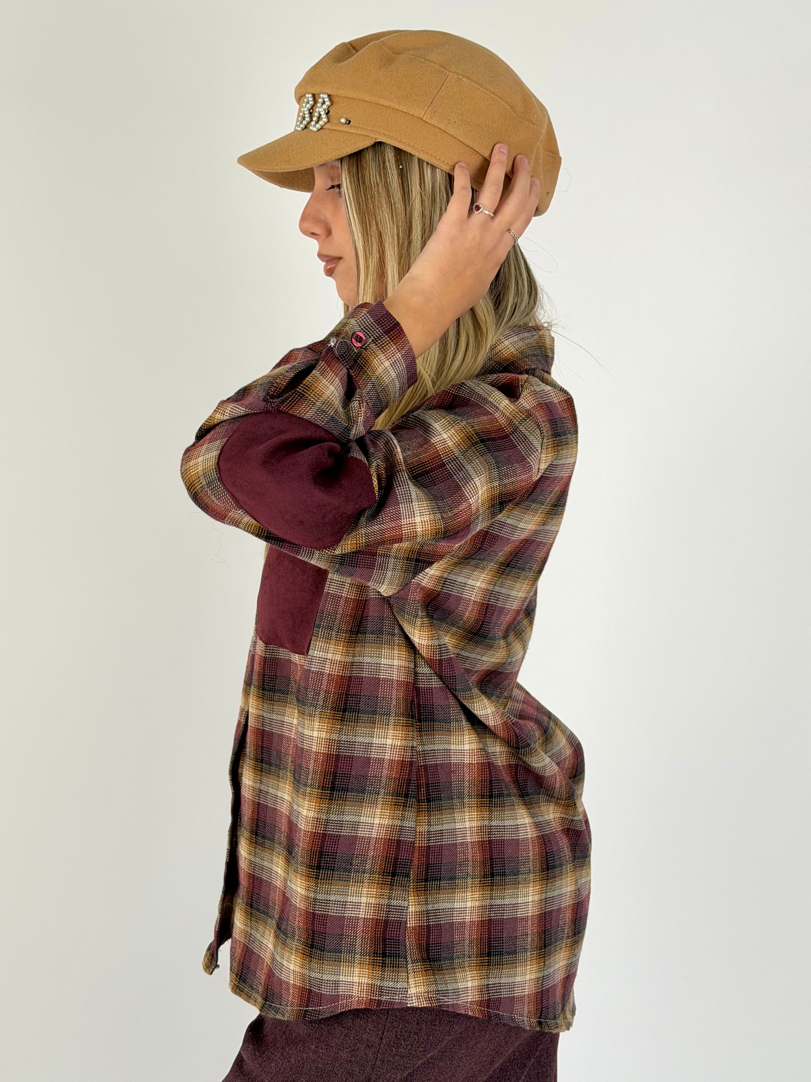 Camicia check taschino scamosciato bordeaux