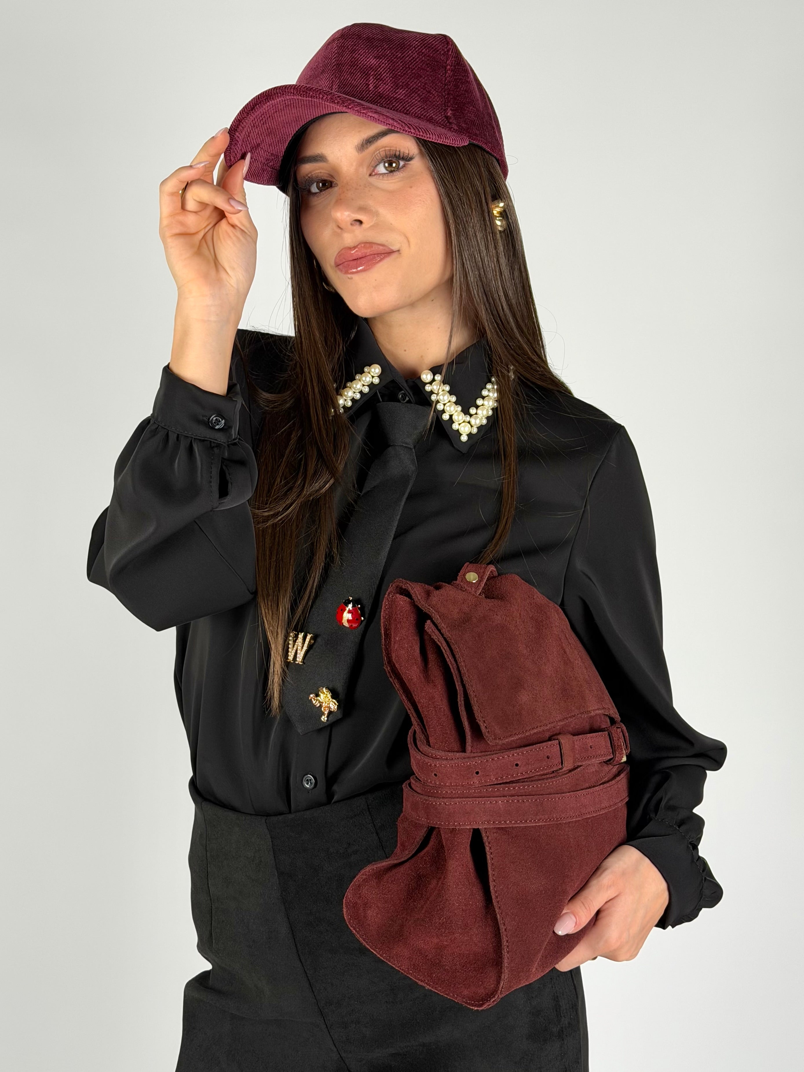 Camicia colletto perle nero