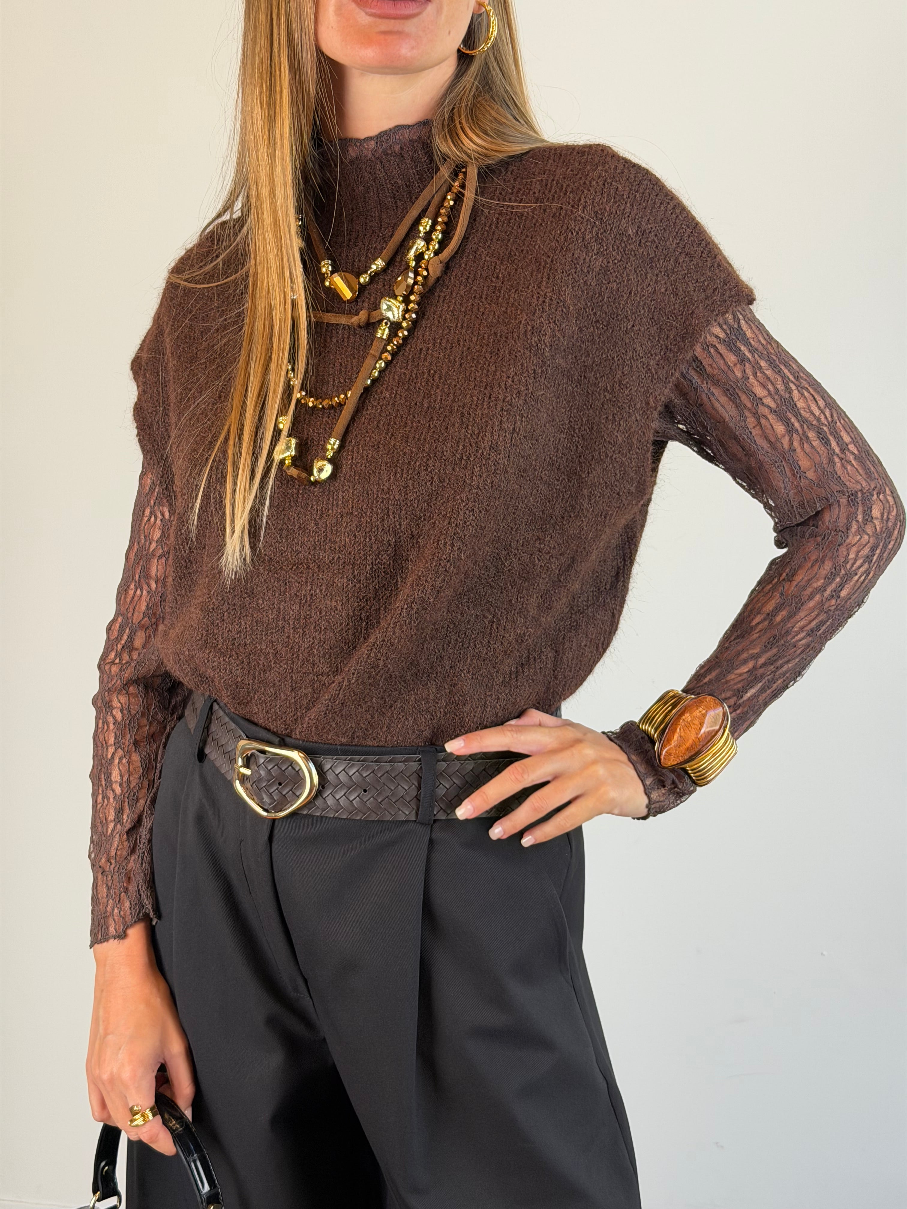 Maglia manica pizzo moro