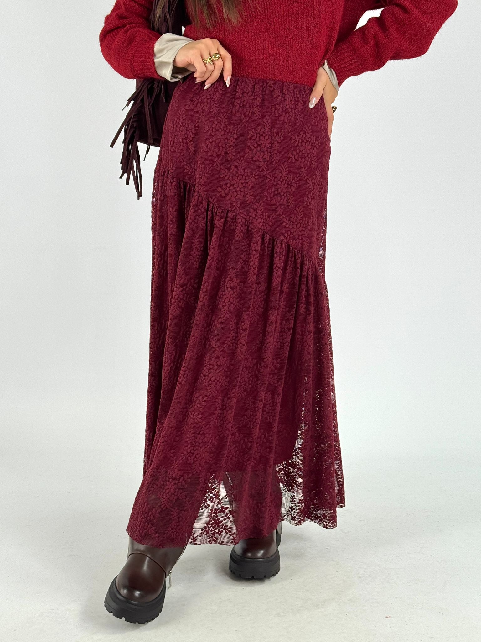 Gonna pizzo Genova bordeaux