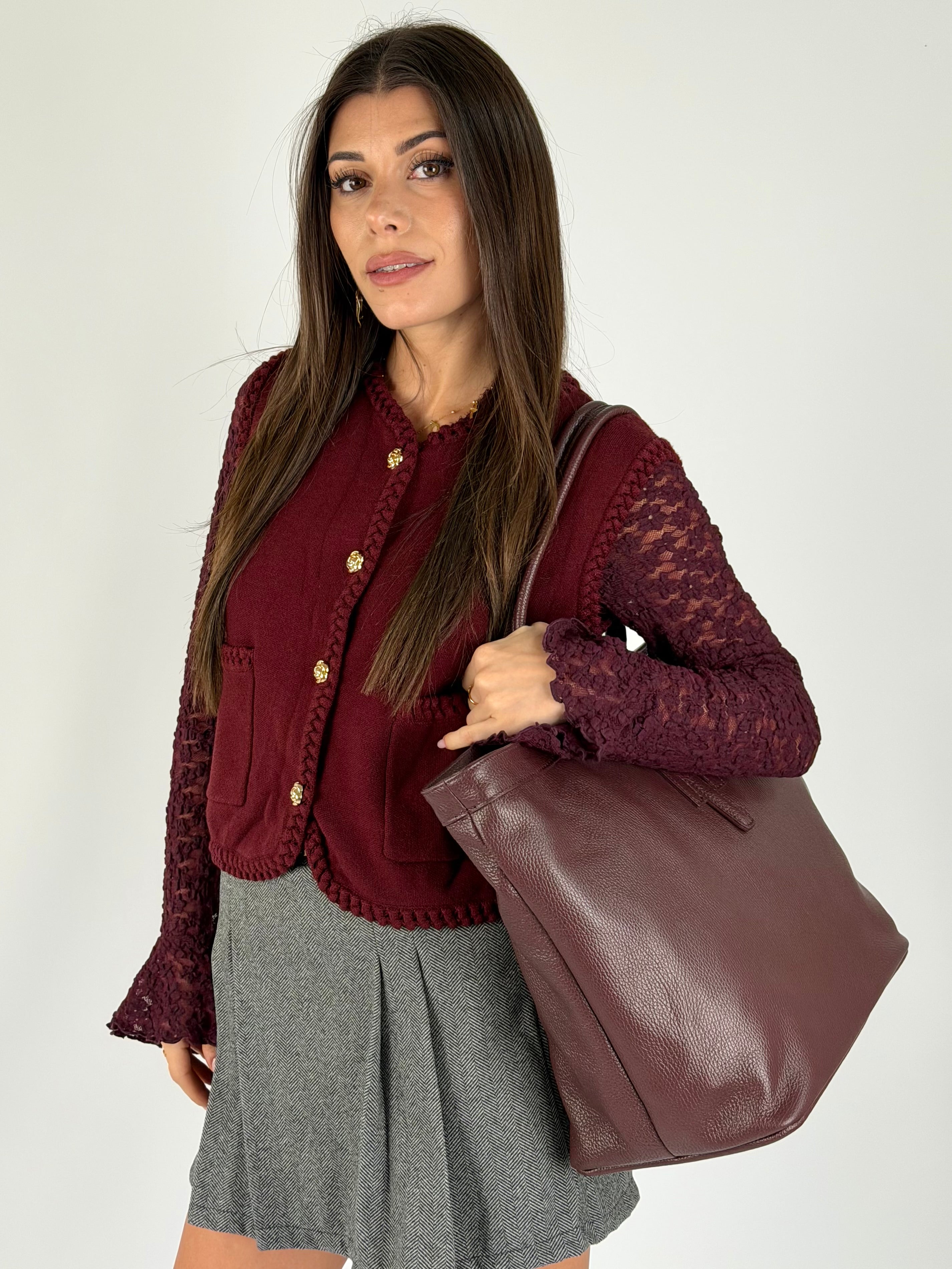 Gilet bottoni treccia bordeaux