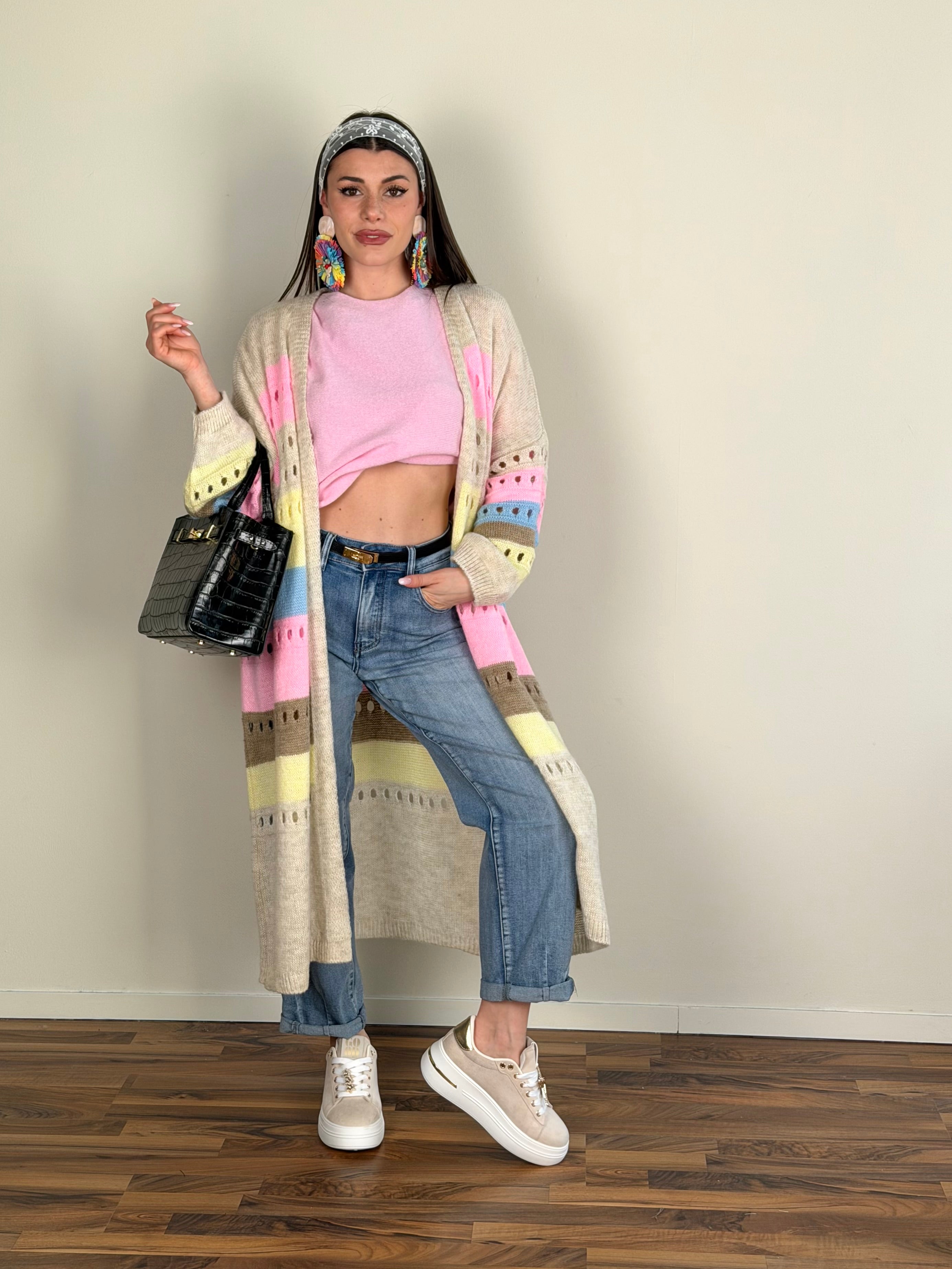 Cardigan bicolor beige
