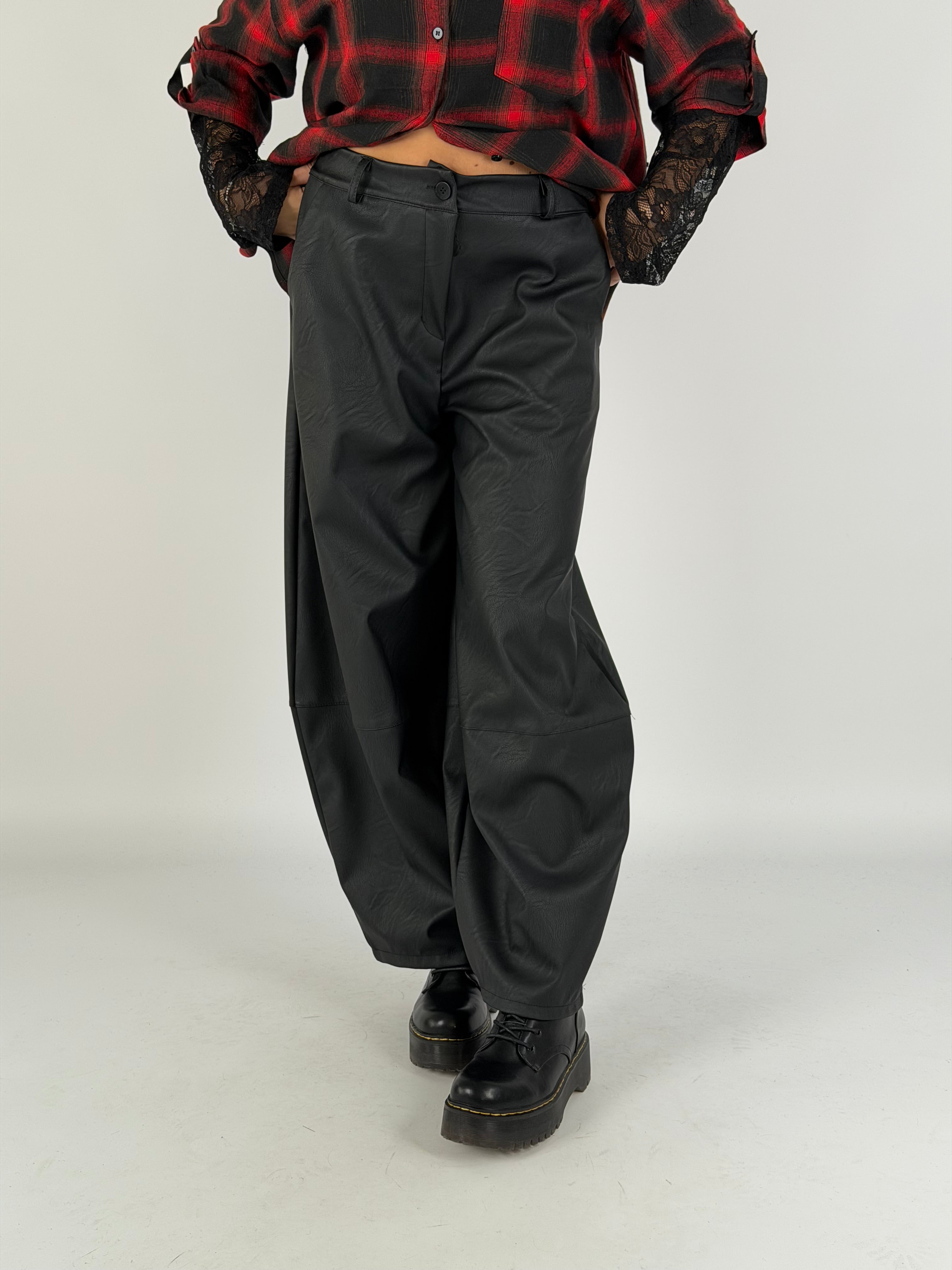 Pantalone balloon ecopelle nero