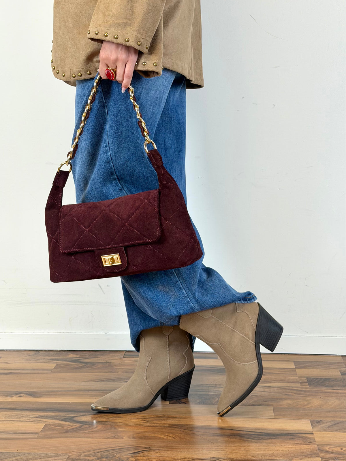 Tronchetto Texas vera pelle beige