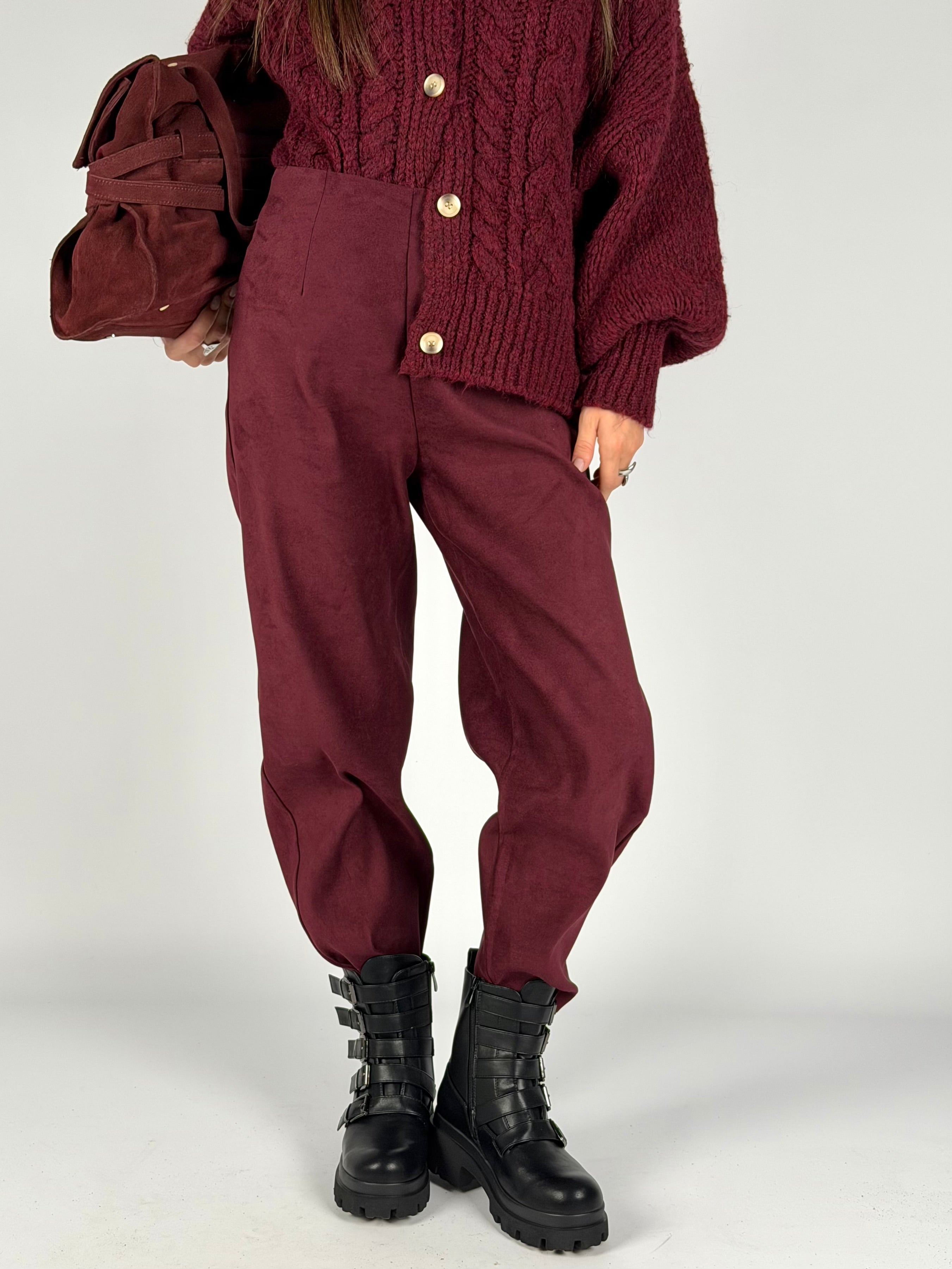 Pantalone scamosciato bordeaux