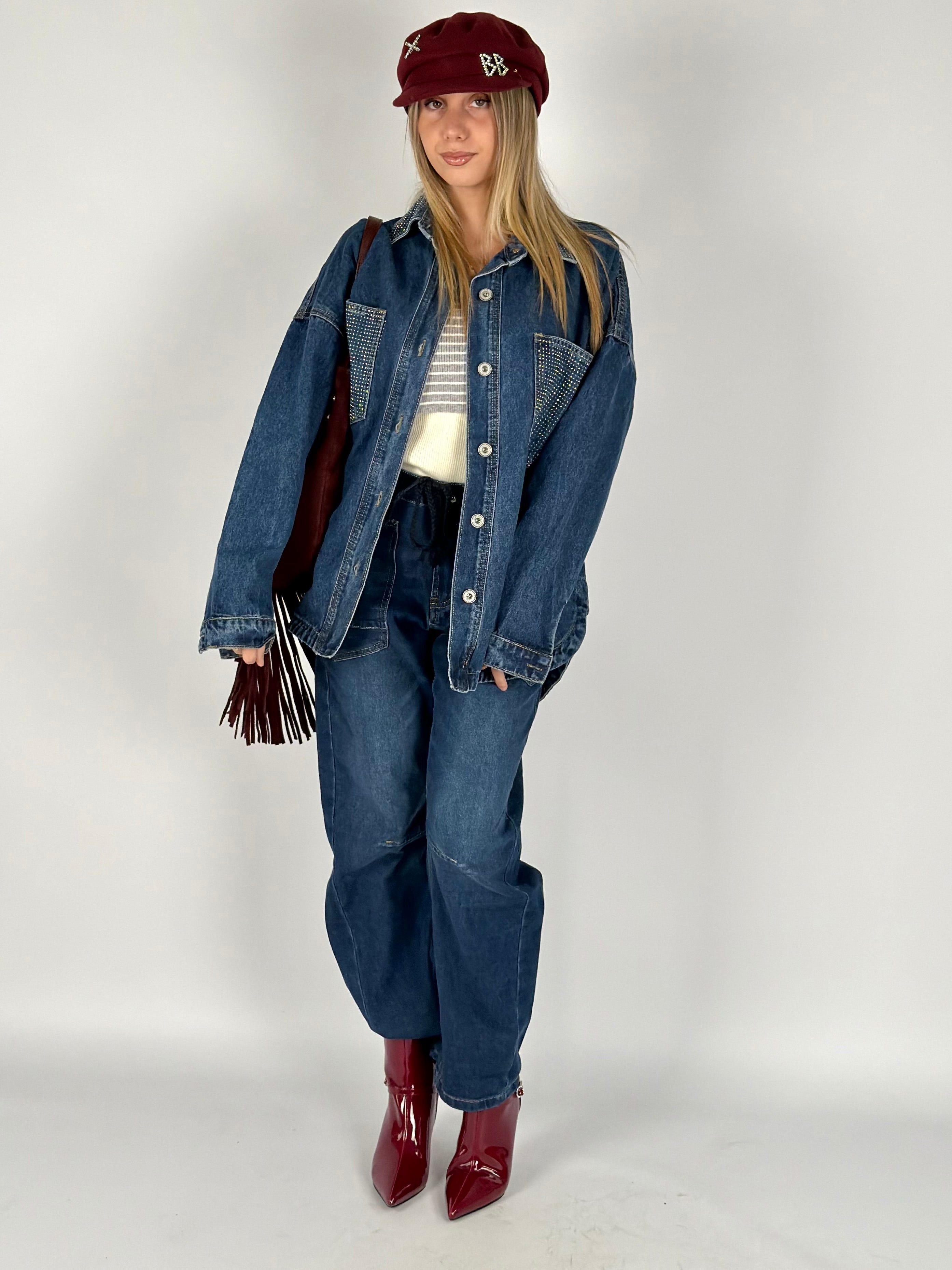 Camicia denim zirconi blu