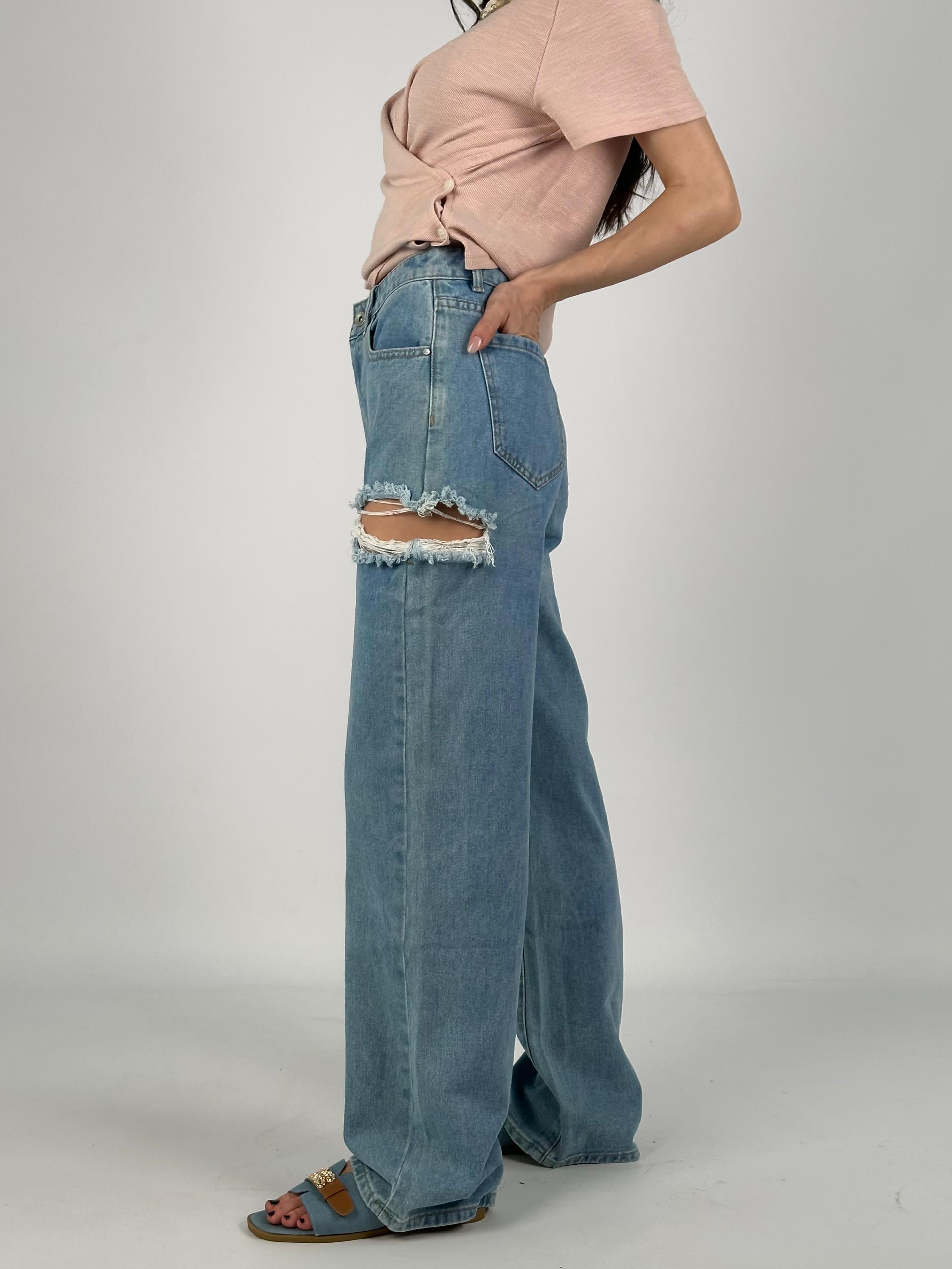 Jeans maxi sfrangiatura