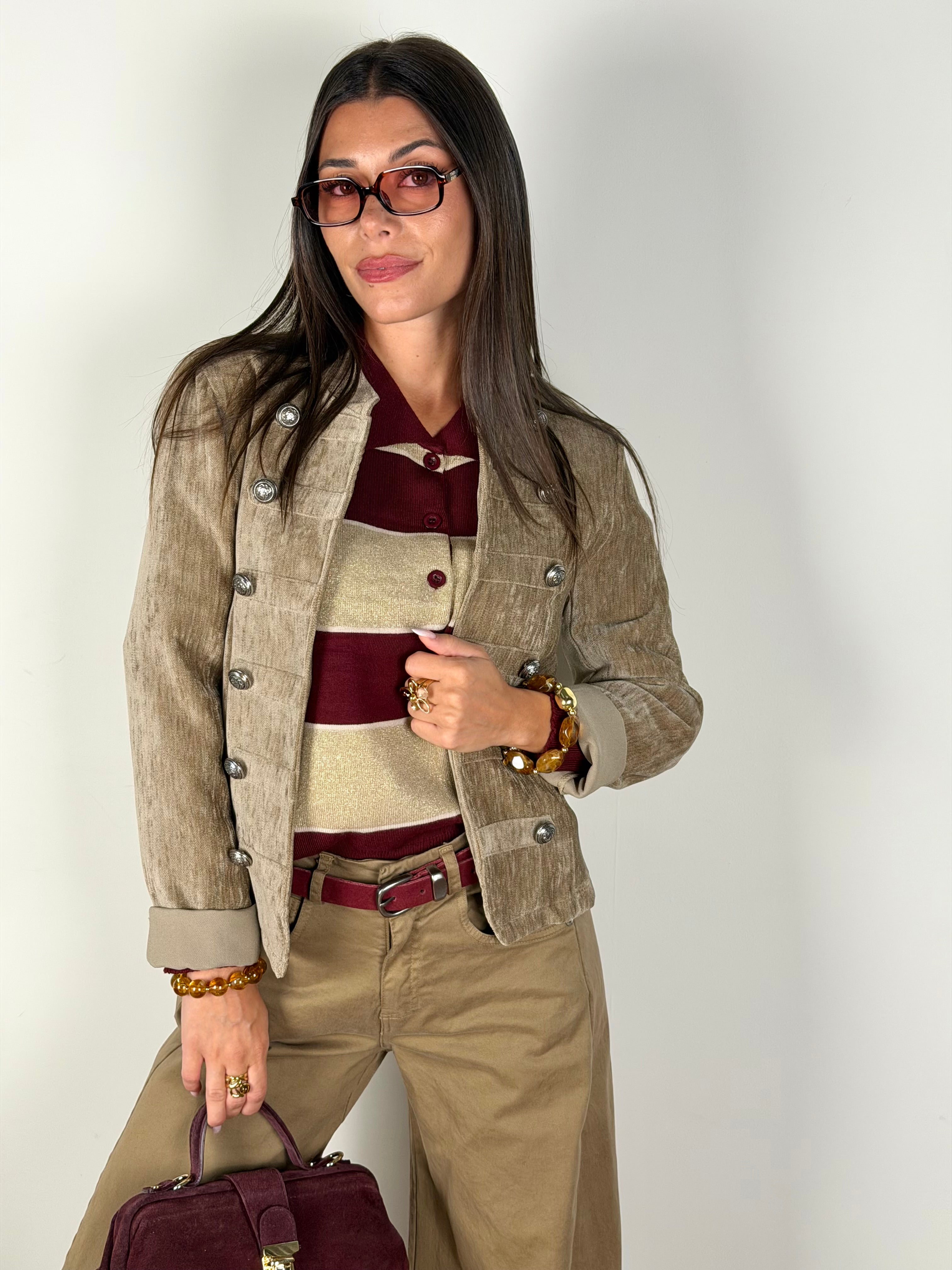 Giacca Napoleone scamosciata beige
