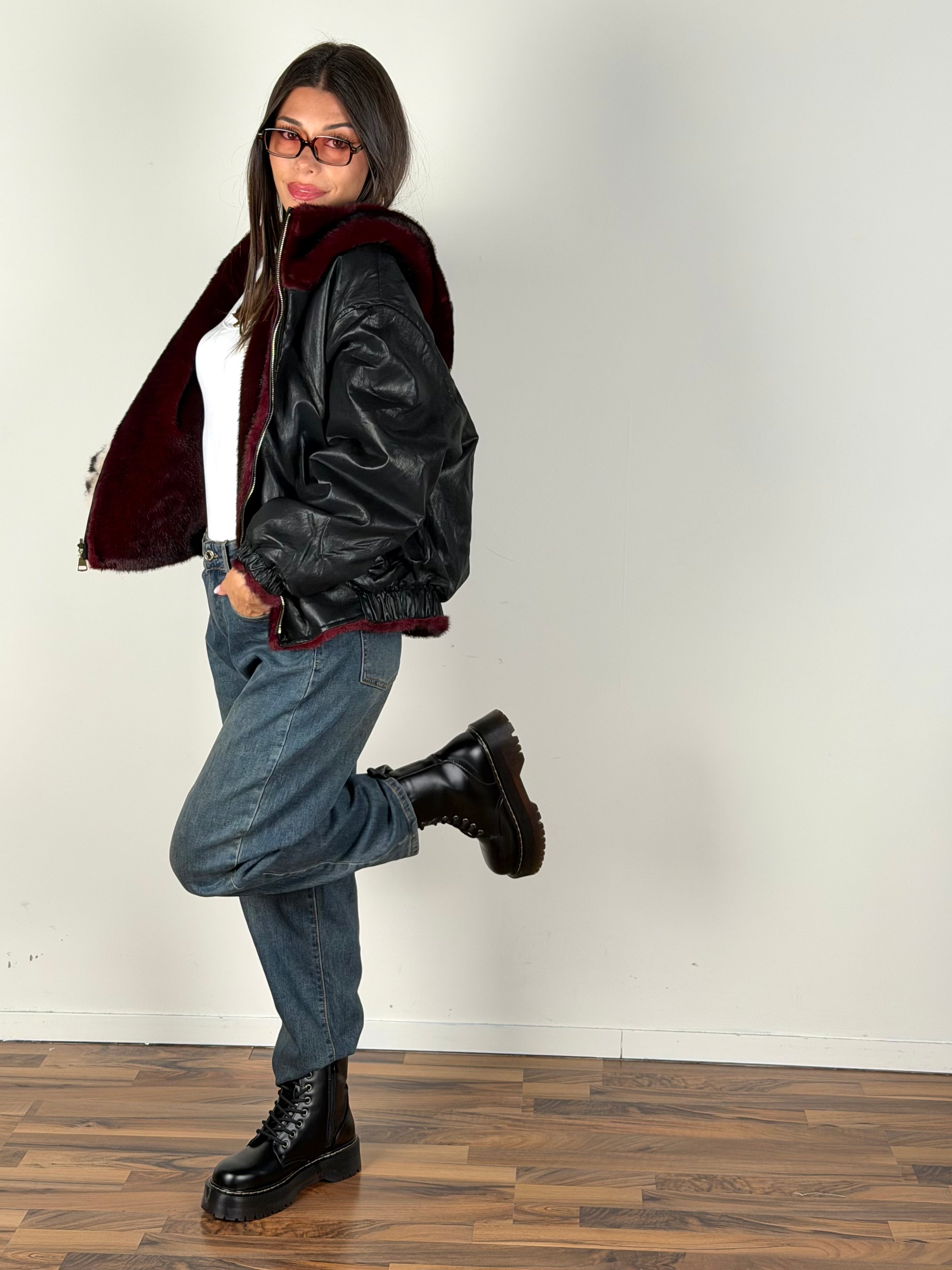 Pelliccia reversibile bordeaux
