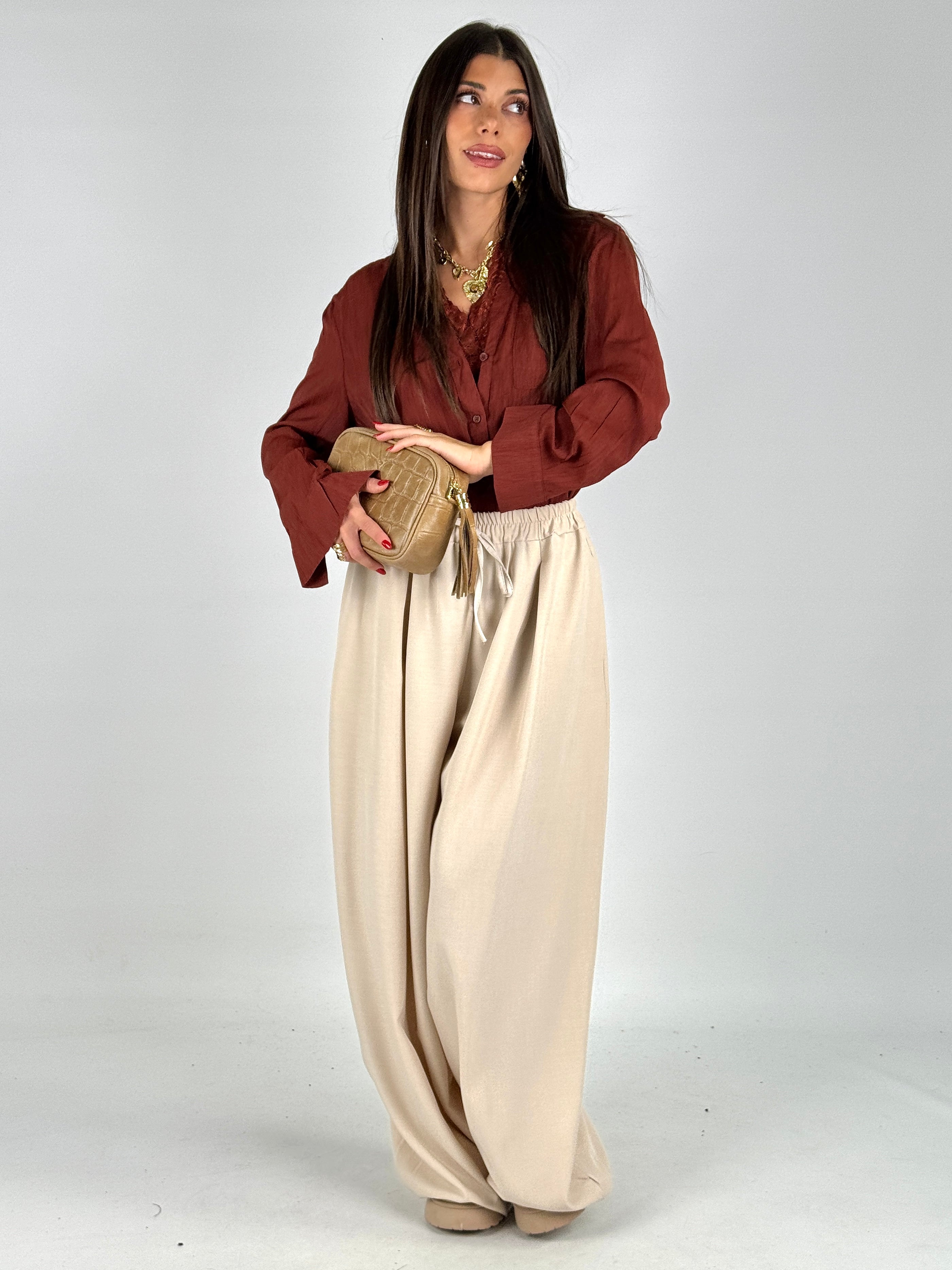 Camicia con maglia pizzo coccio