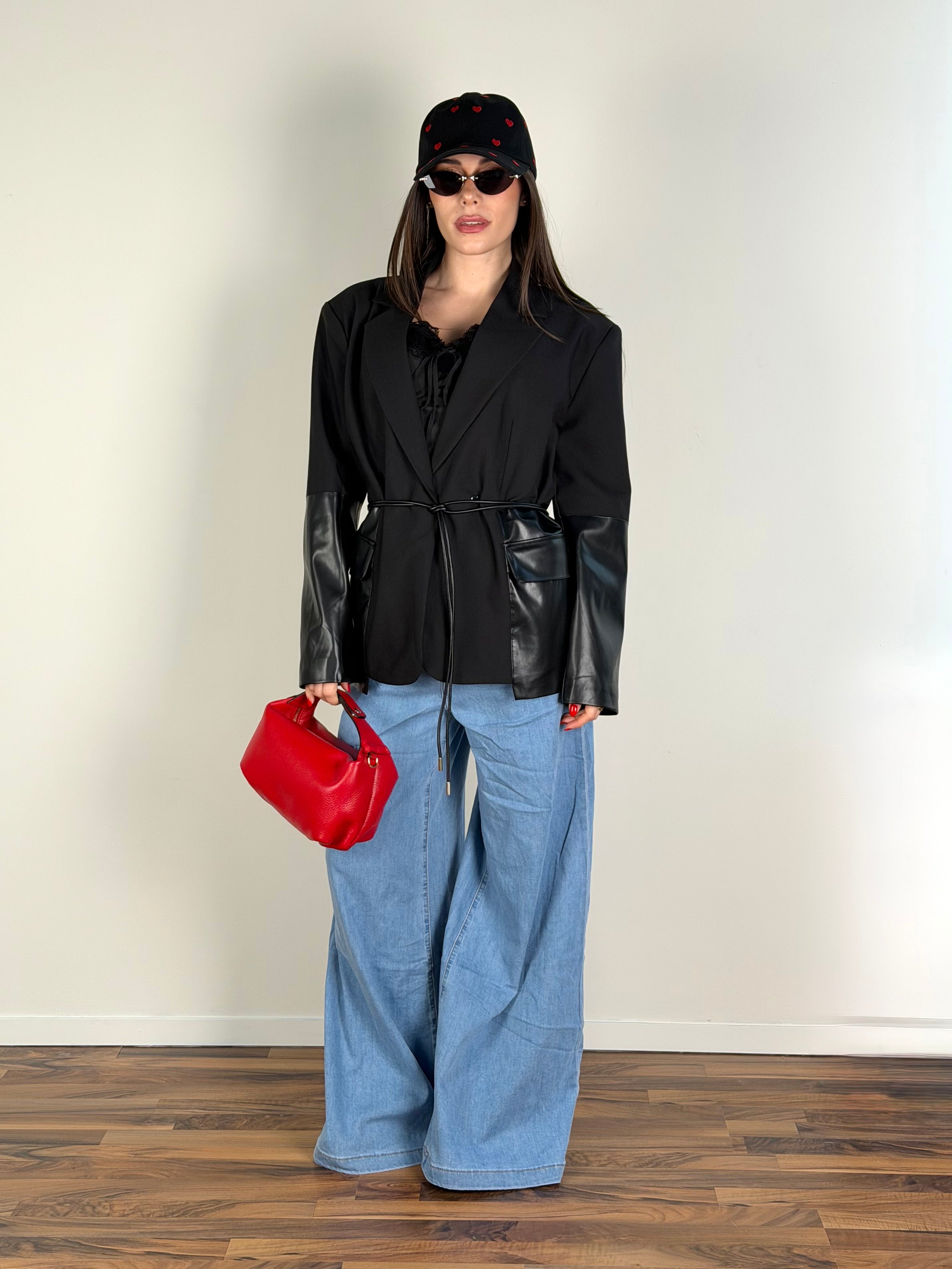 Giacca premium inserti in ecopelle nero