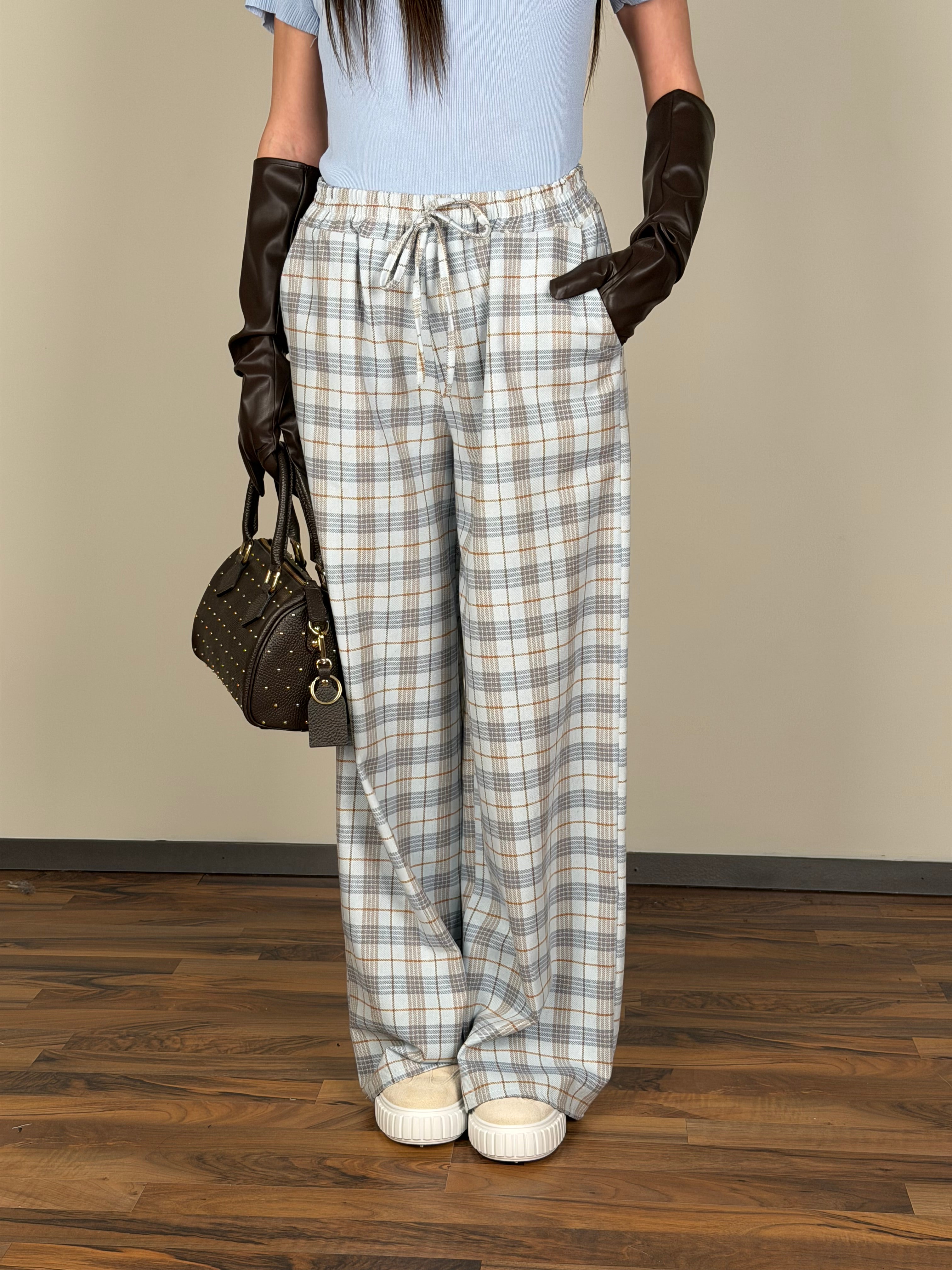 Pantalone check urban celeste