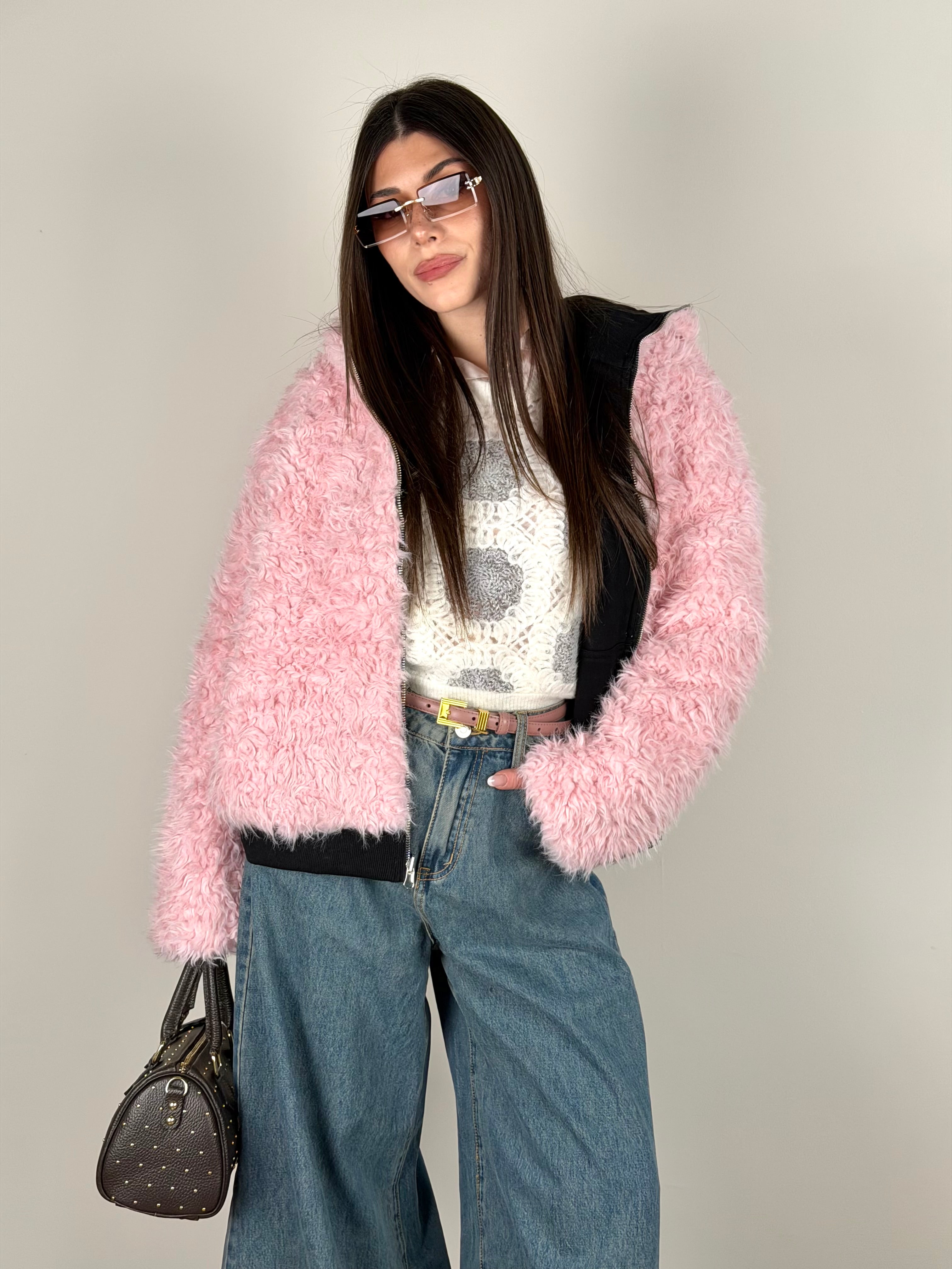 Pelliccia/felpa reversibile rosa