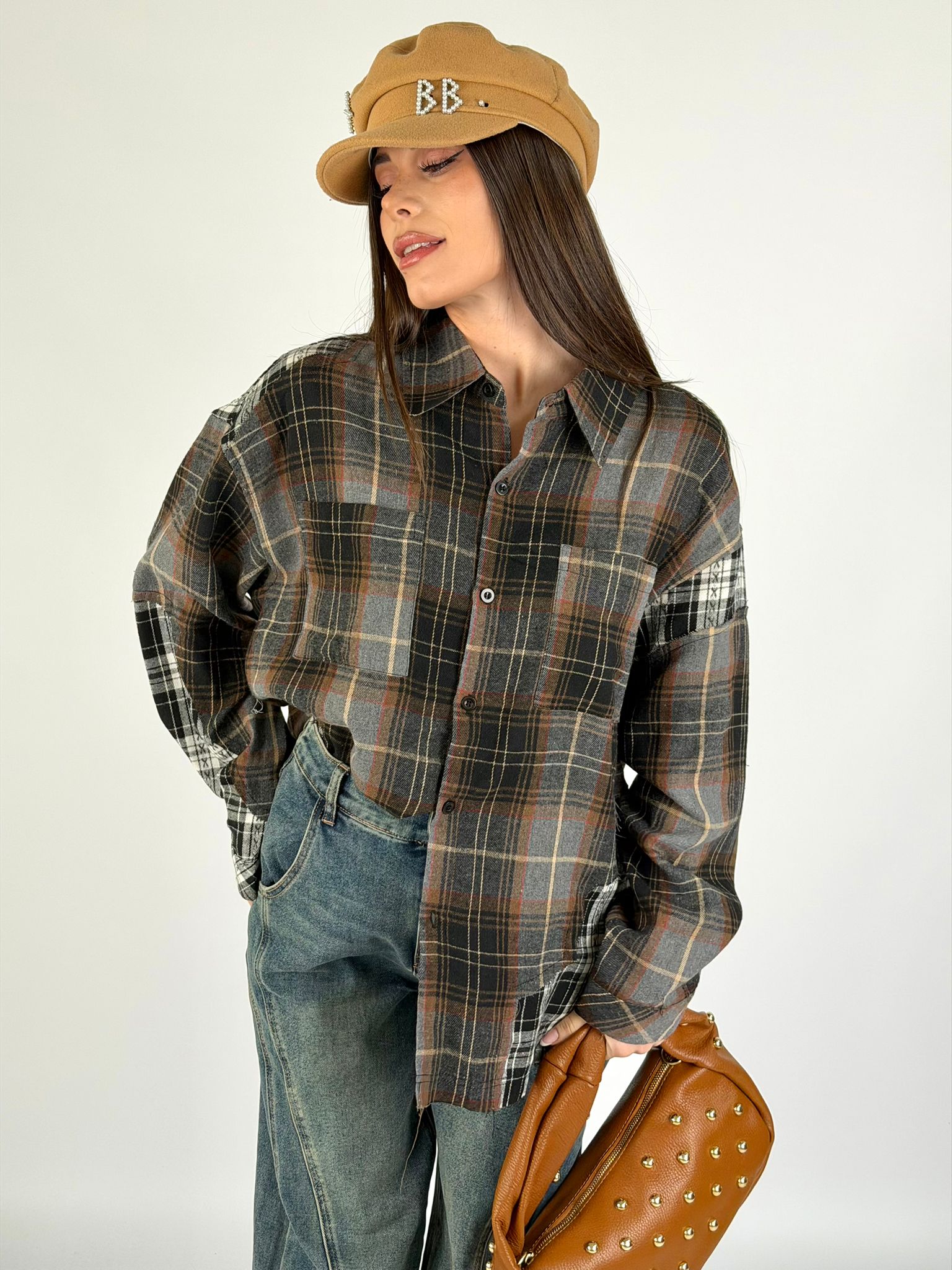 Camicia check doppia fantasia nera