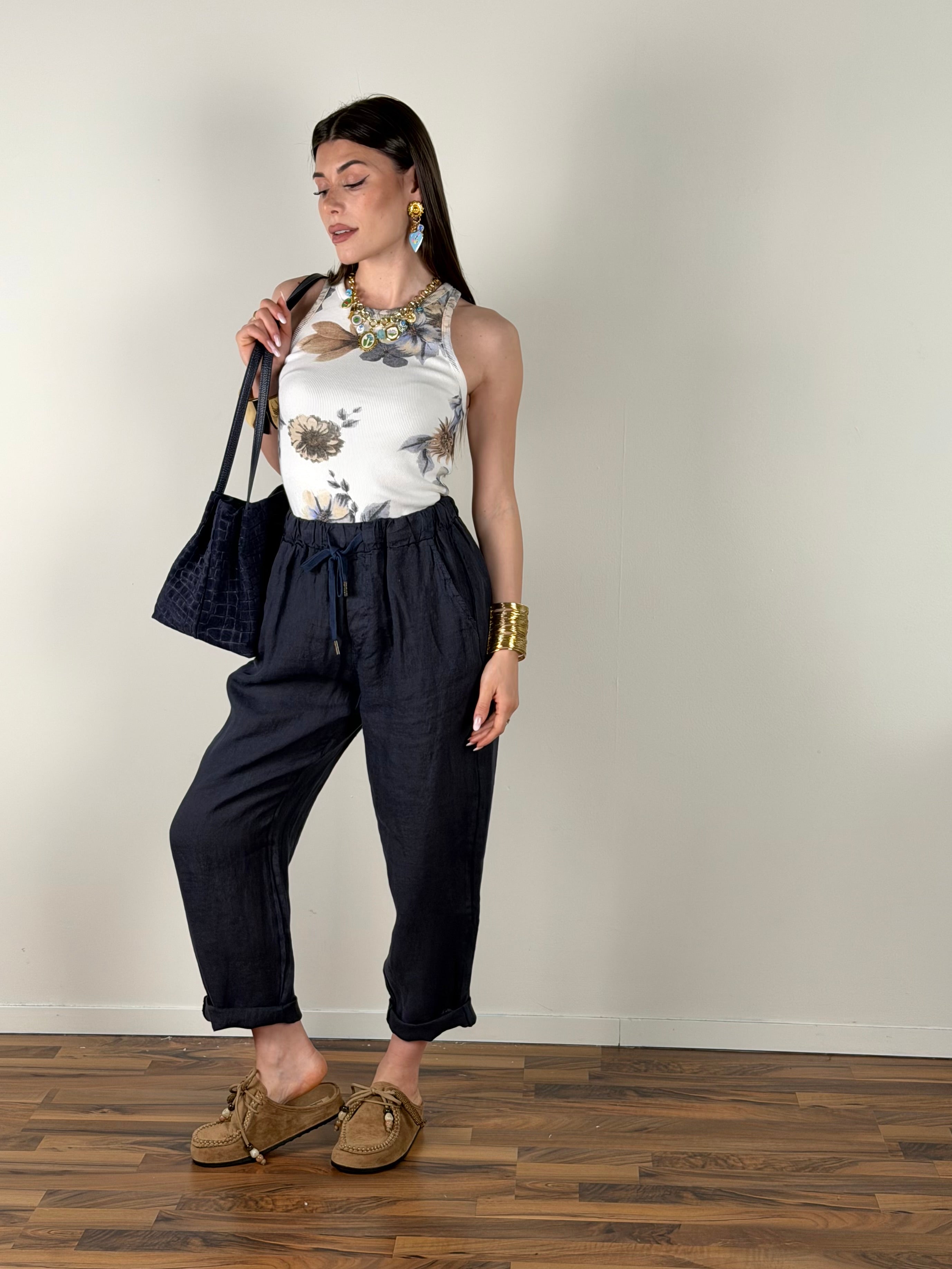 Pantalone lino Napoleone blu