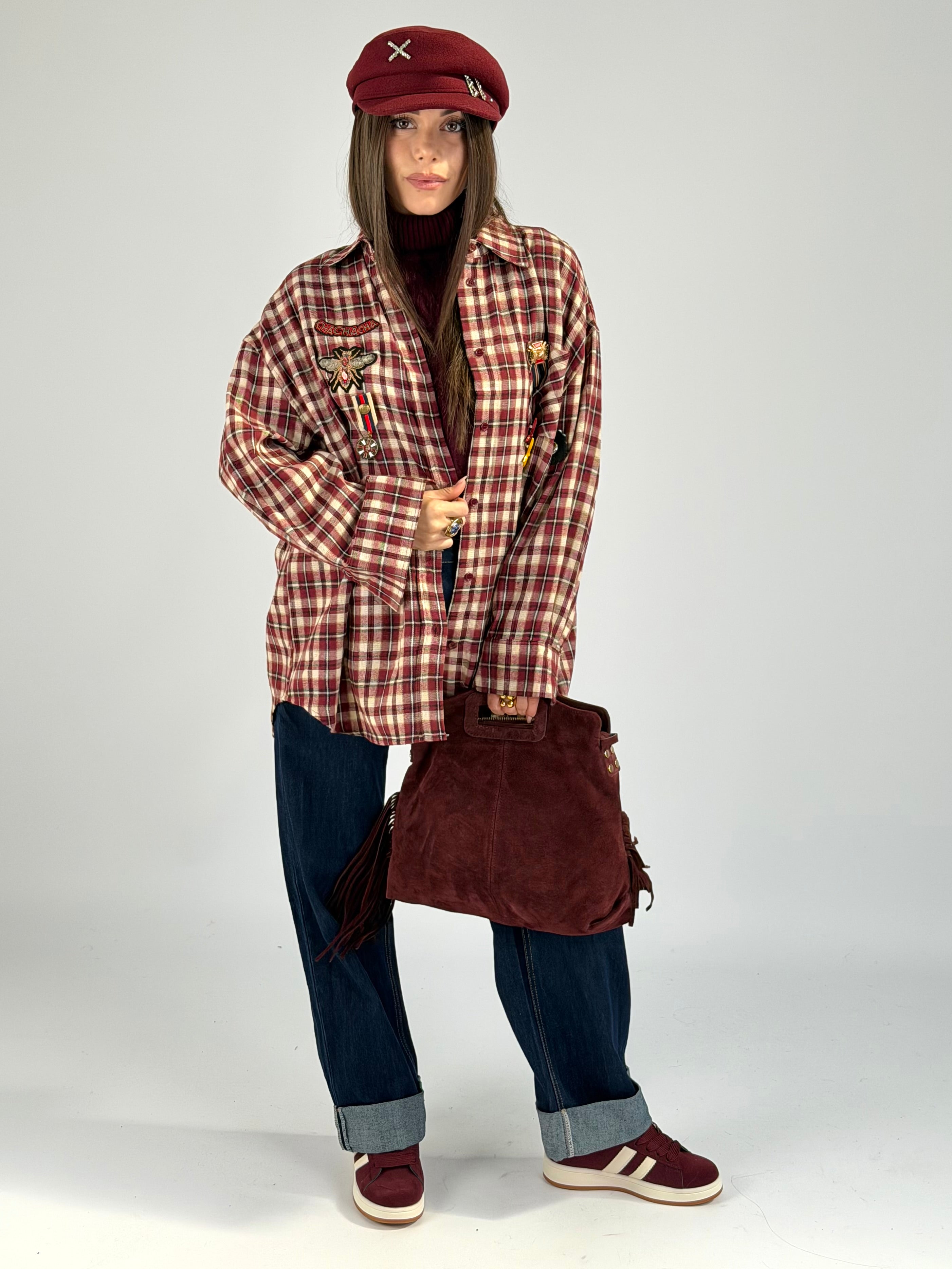 Camicia check spille bordeaux