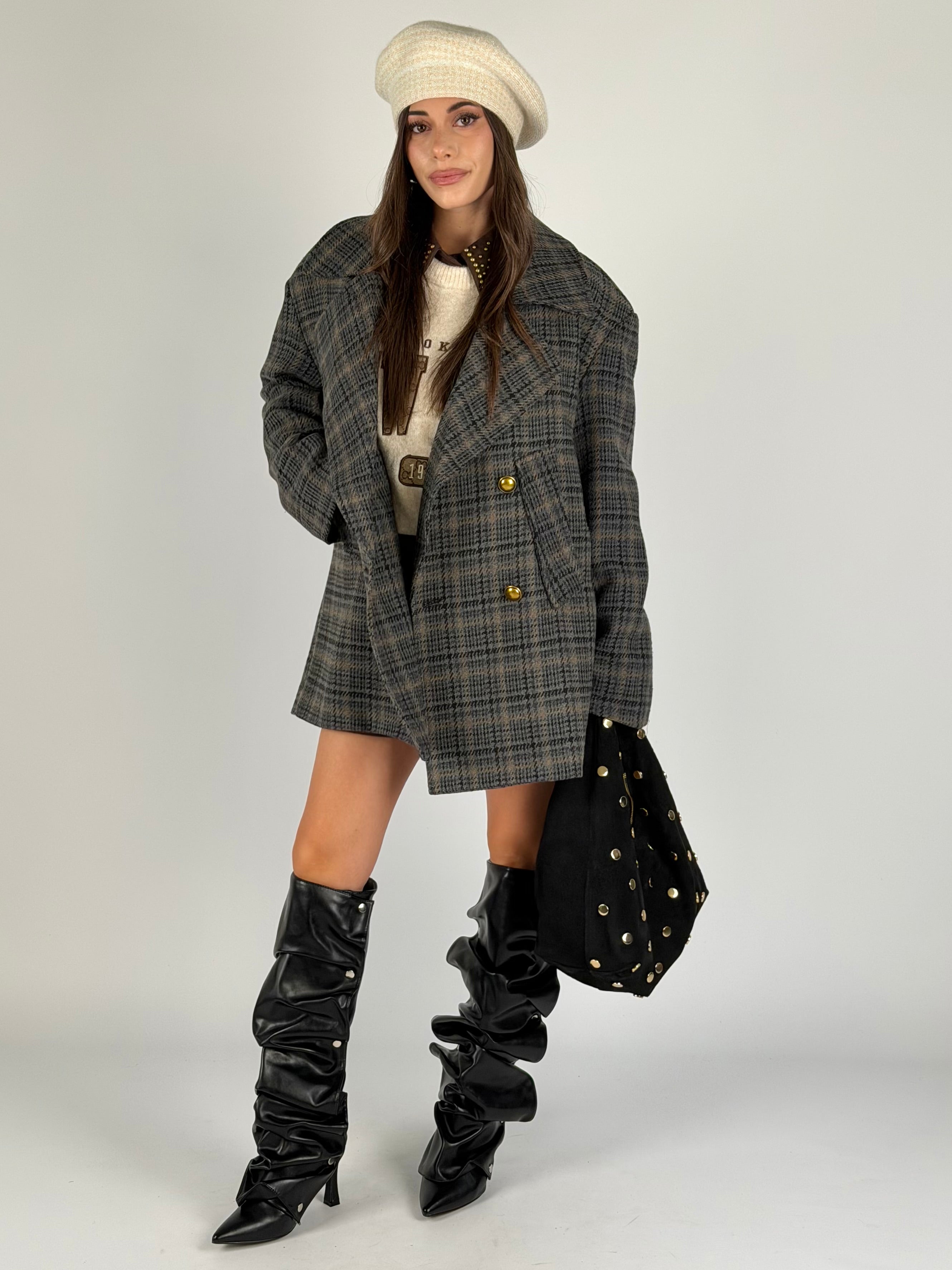 Cappotto check doppio petto