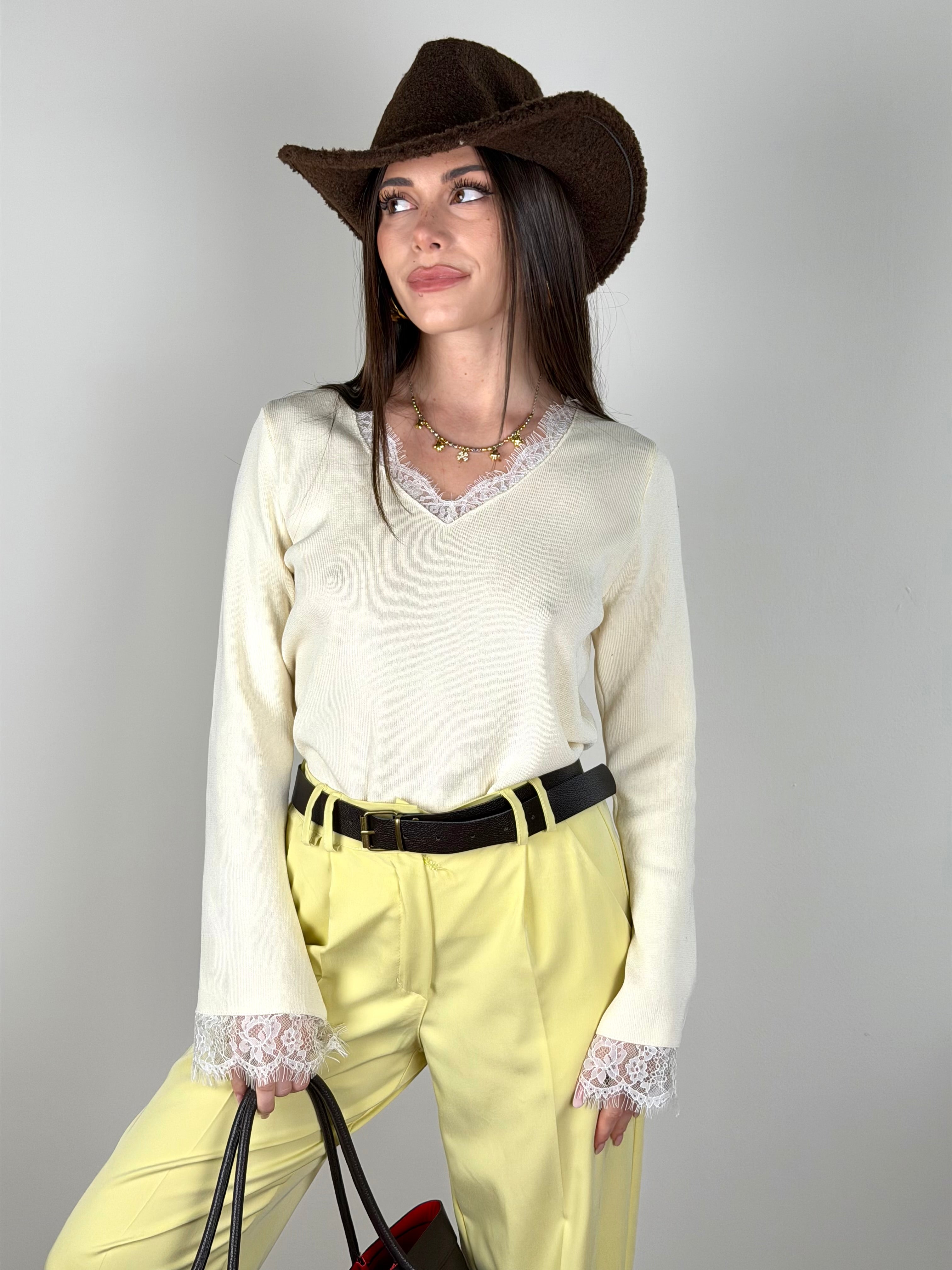 Maglia Celine beige scollo V