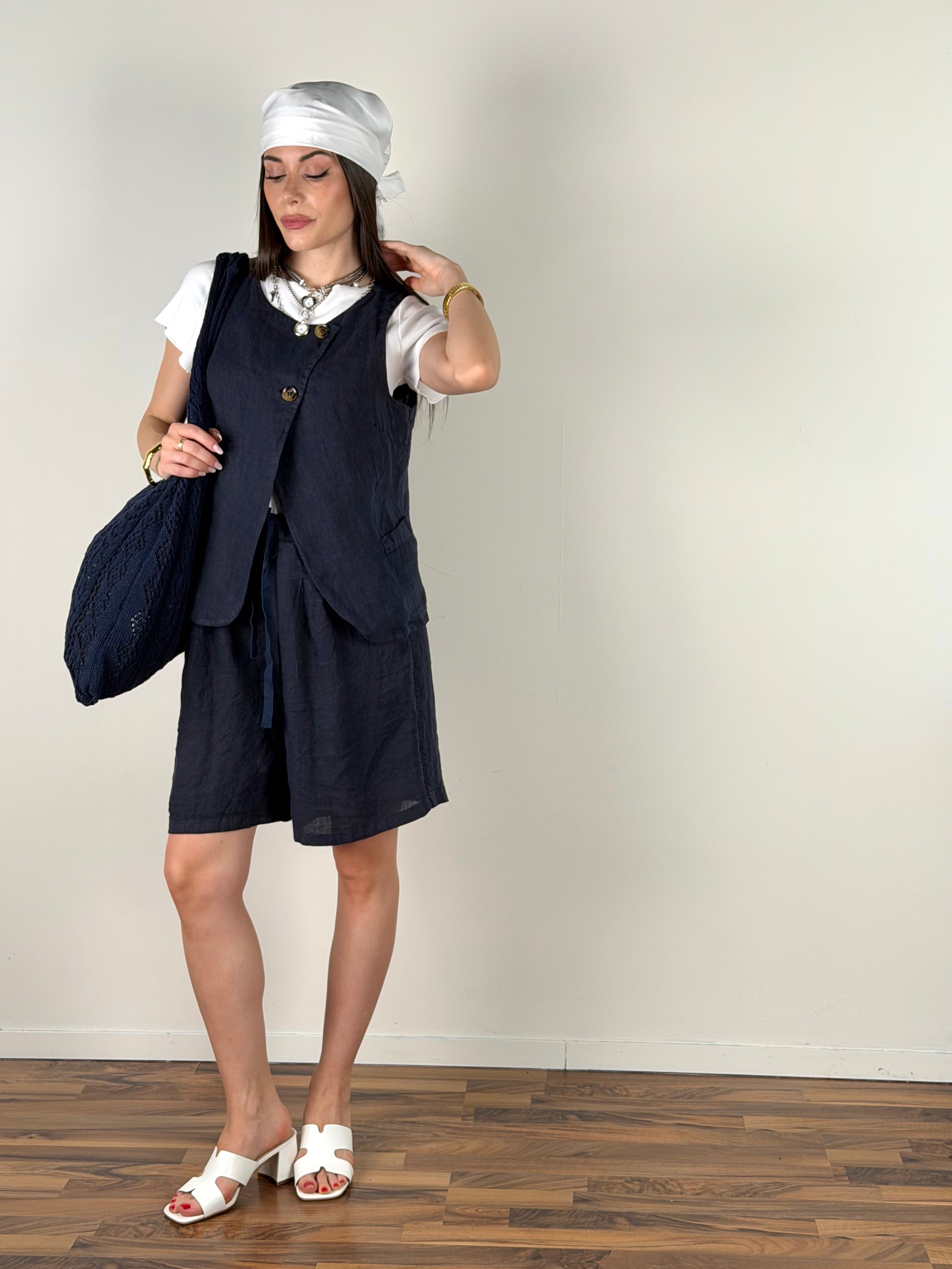 Gilet puro lino Tessa blu