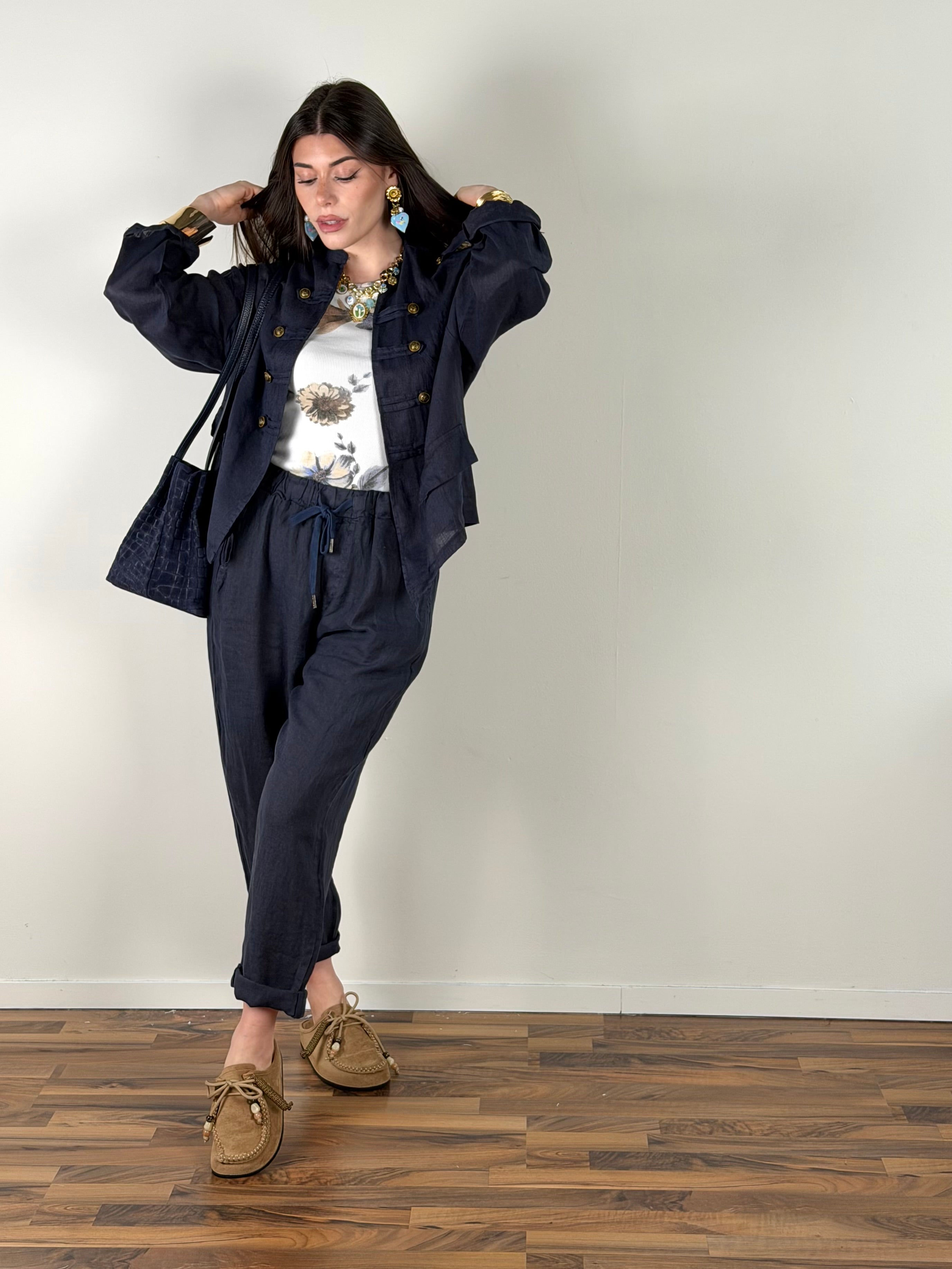 Giacca Lino Napoleone blu