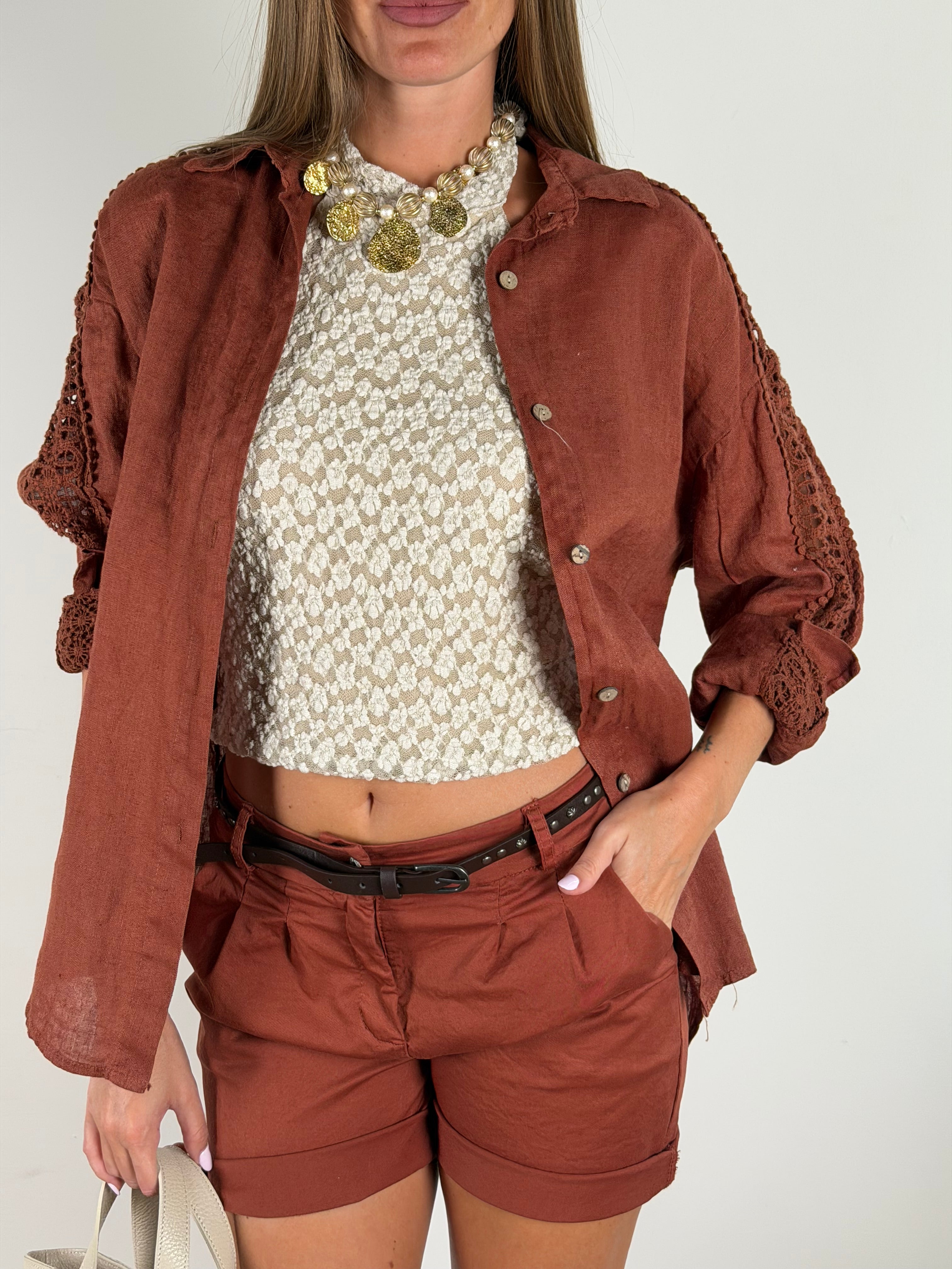Camicia puro lino Valentine coccio