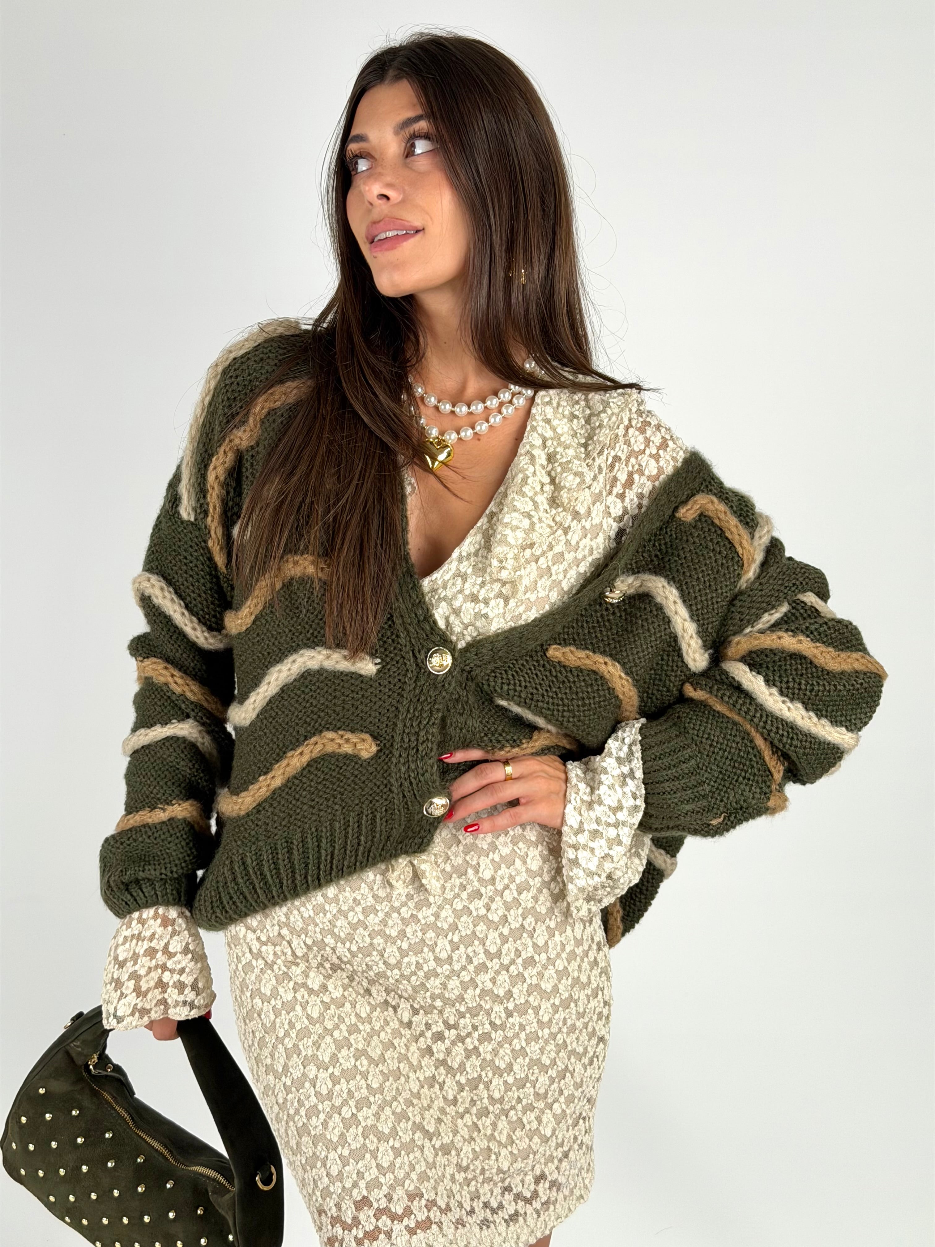 Cardigan righe zigzag verde