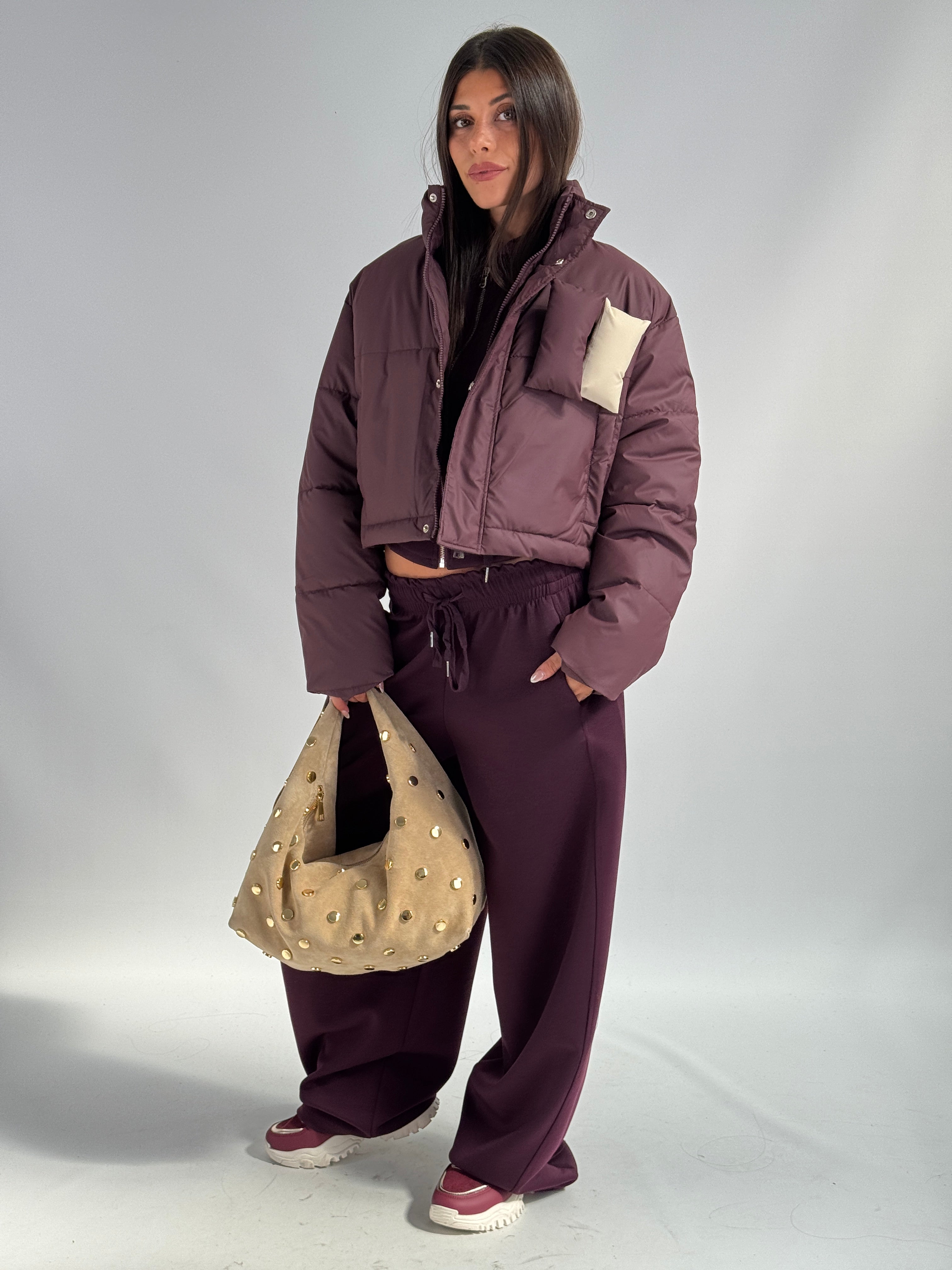 Piumino crop bordeaux