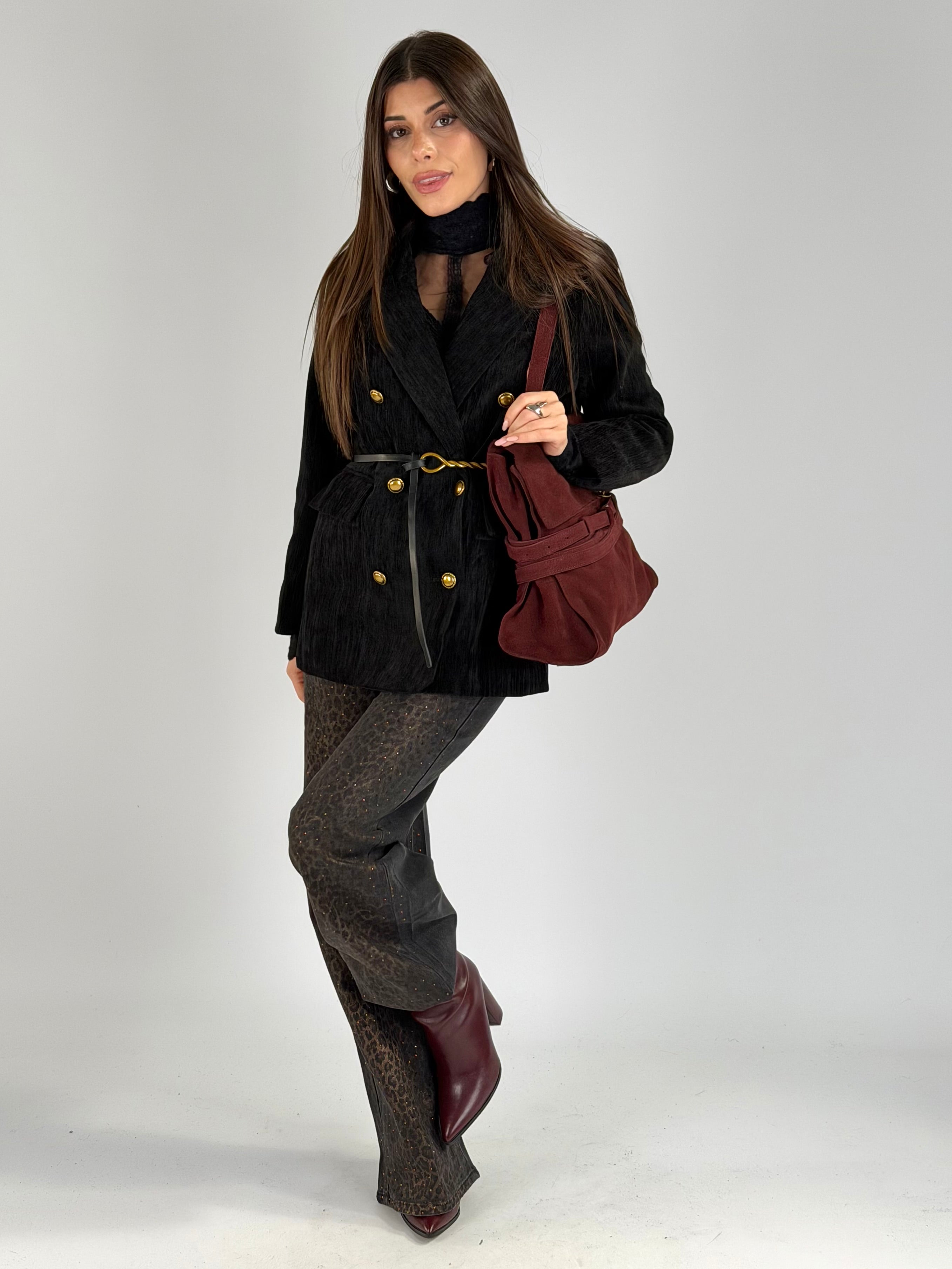 Giacca scamosciata doppio petto nera