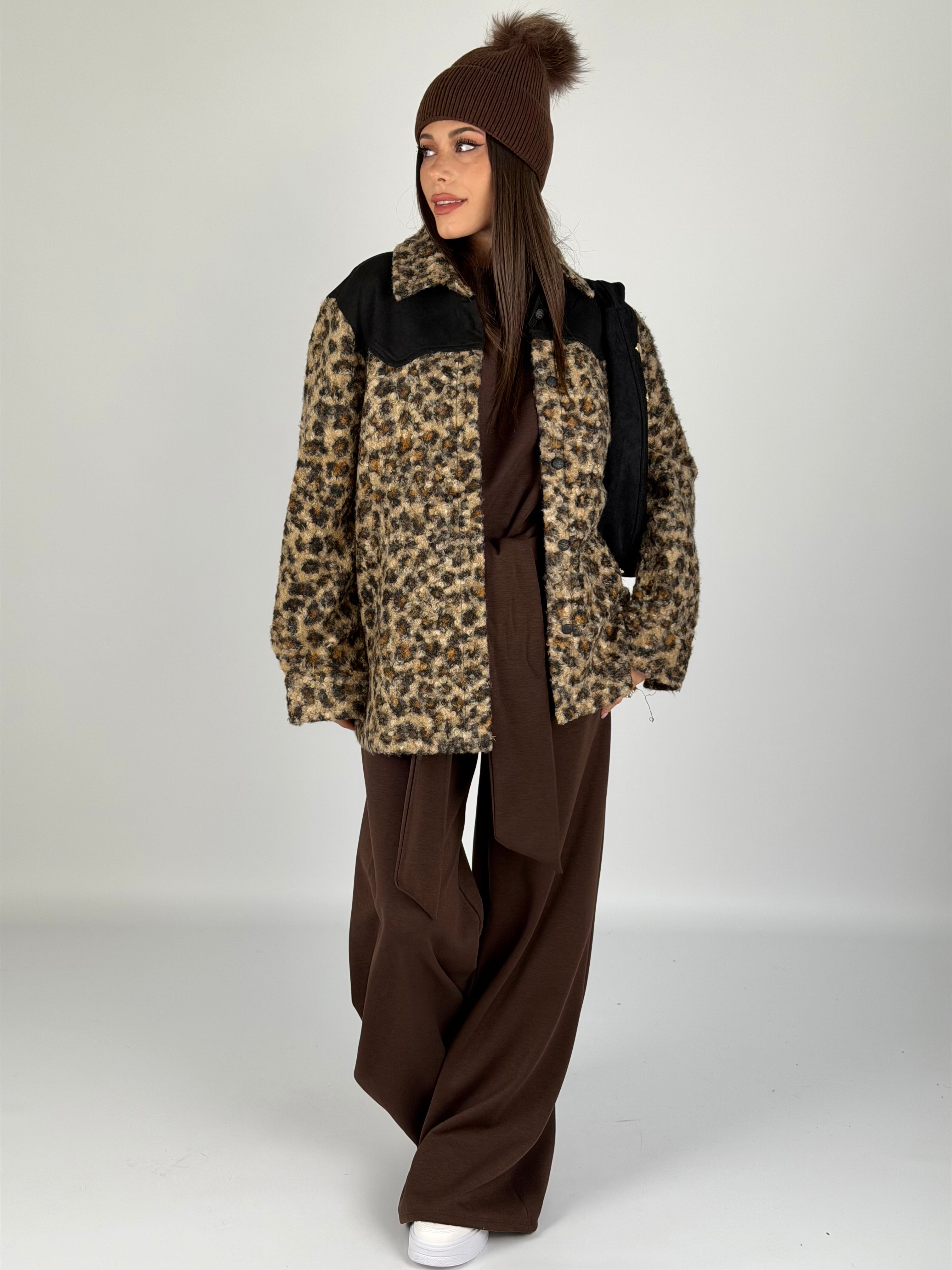 Giubbino teddy Leopard nero