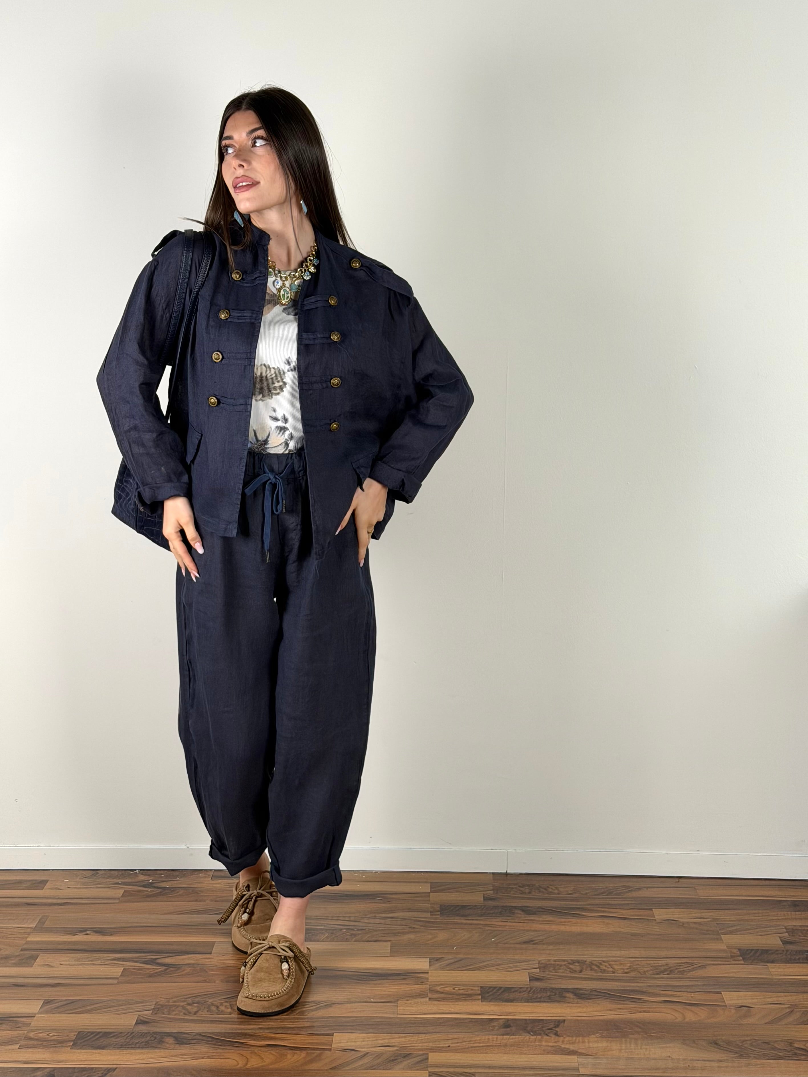 Giacca Lino Napoleone blu