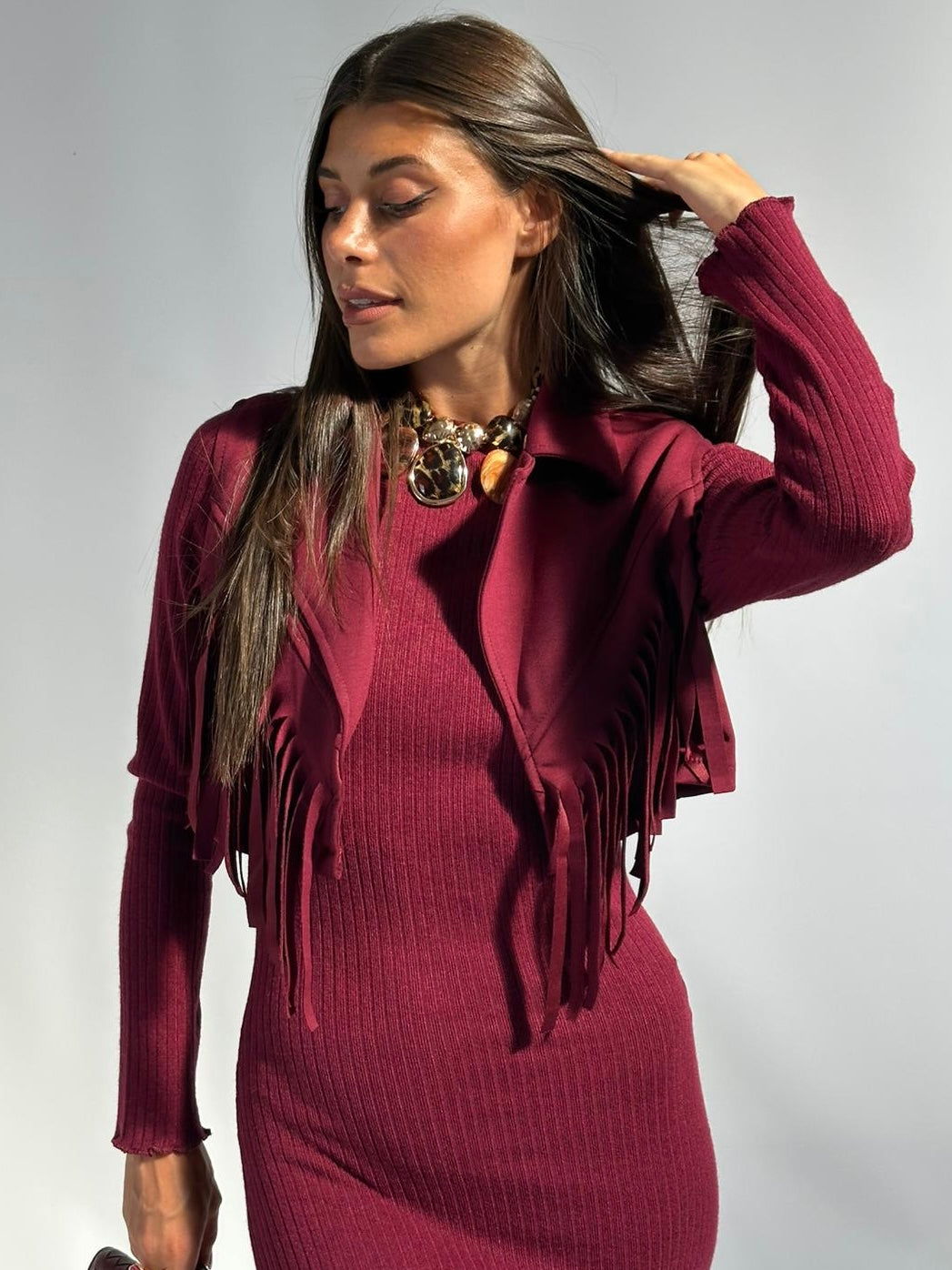 Abito + gilet frange bordeaux
