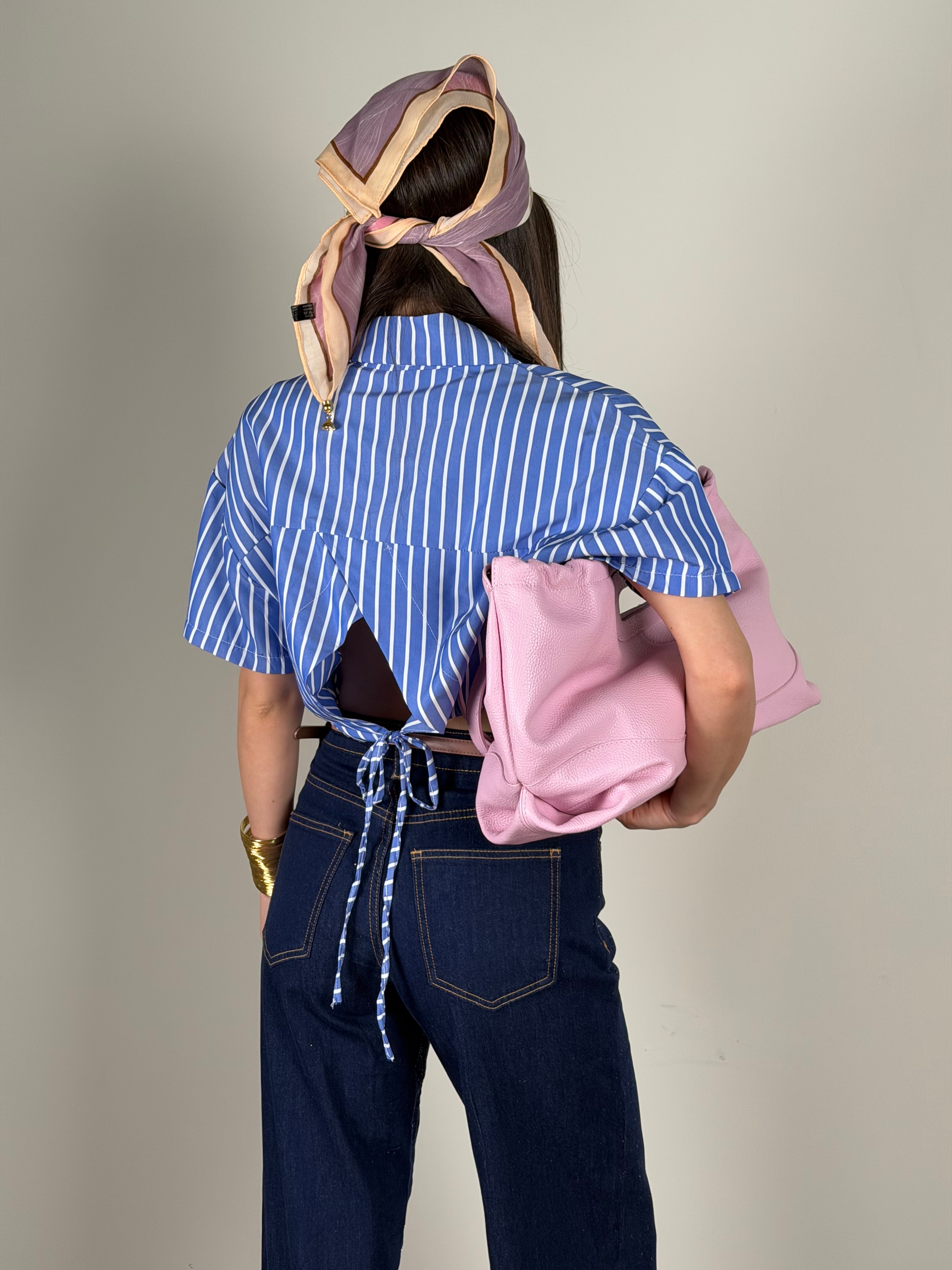Camicia gessata fiocco celeste