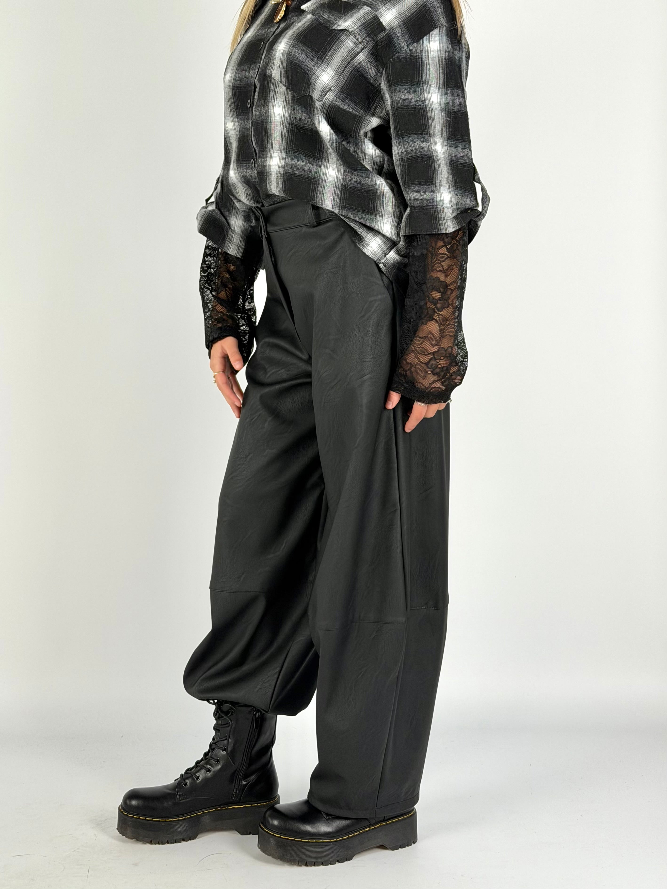 Pantalone balloon ecopelle nero